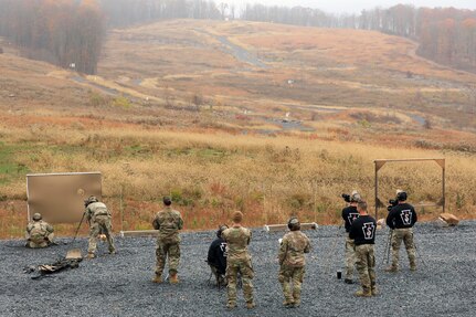 A U.S. Army sniper team competes in the Pennsylvania State Sniper Match sponsored by The Pennsylvania National Guard’s Marksmanship Training Unit (MTU) November 3-6 at Fort Indiantown Gap. This sniper team has been selected as the best from their unit to compete in the annual event.