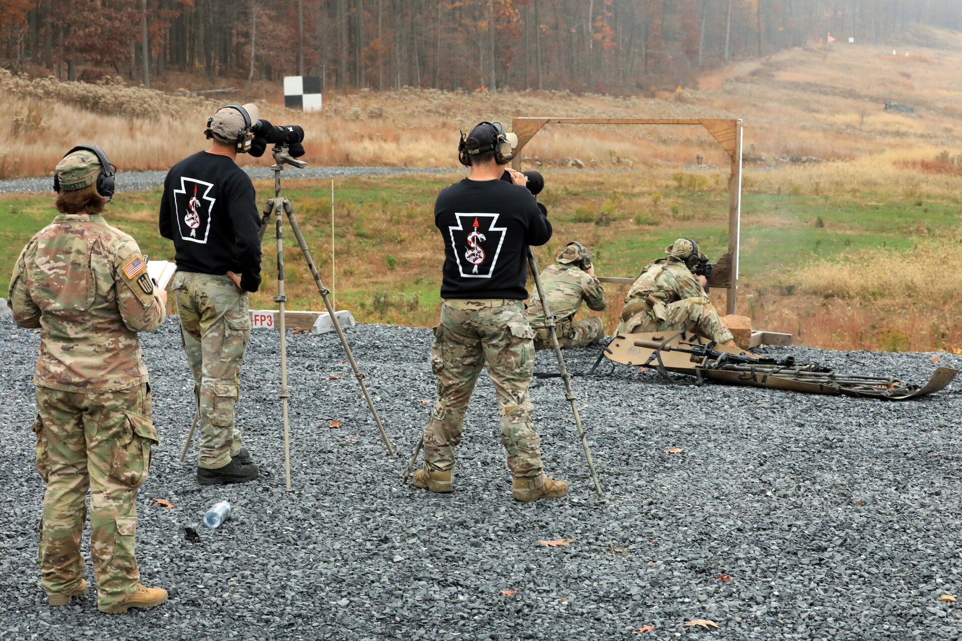 A U.S. Army sniper team competes in the Pennsylvania State Sniper Match sponsored by The Pennsylvania National Guard’s Marksmanship Training Unit (MTU) November 3-6 at Fort Indiantown Gap.  This sniper team has been selected as the best from their unit to compete in the annual event.
