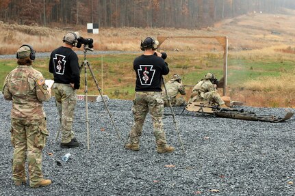 A U.S. Army sniper team competes in the Pennsylvania State Sniper Match sponsored by The Pennsylvania National Guard’s Marksmanship Training Unit (MTU) November 3-6 at Fort Indiantown Gap.  This sniper team has been selected as the best from their unit to compete in the annual event.