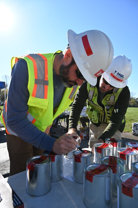 U.S. Army Corps of Engineers St. Louis District Formerly Utilized Sites Remedial Action Program project manager, Nick Zurweller oversees the parceling of soil samples taken from Jana Elementary School to be tested at the FUSRAP labs (US Army Photo by JP Rebello)