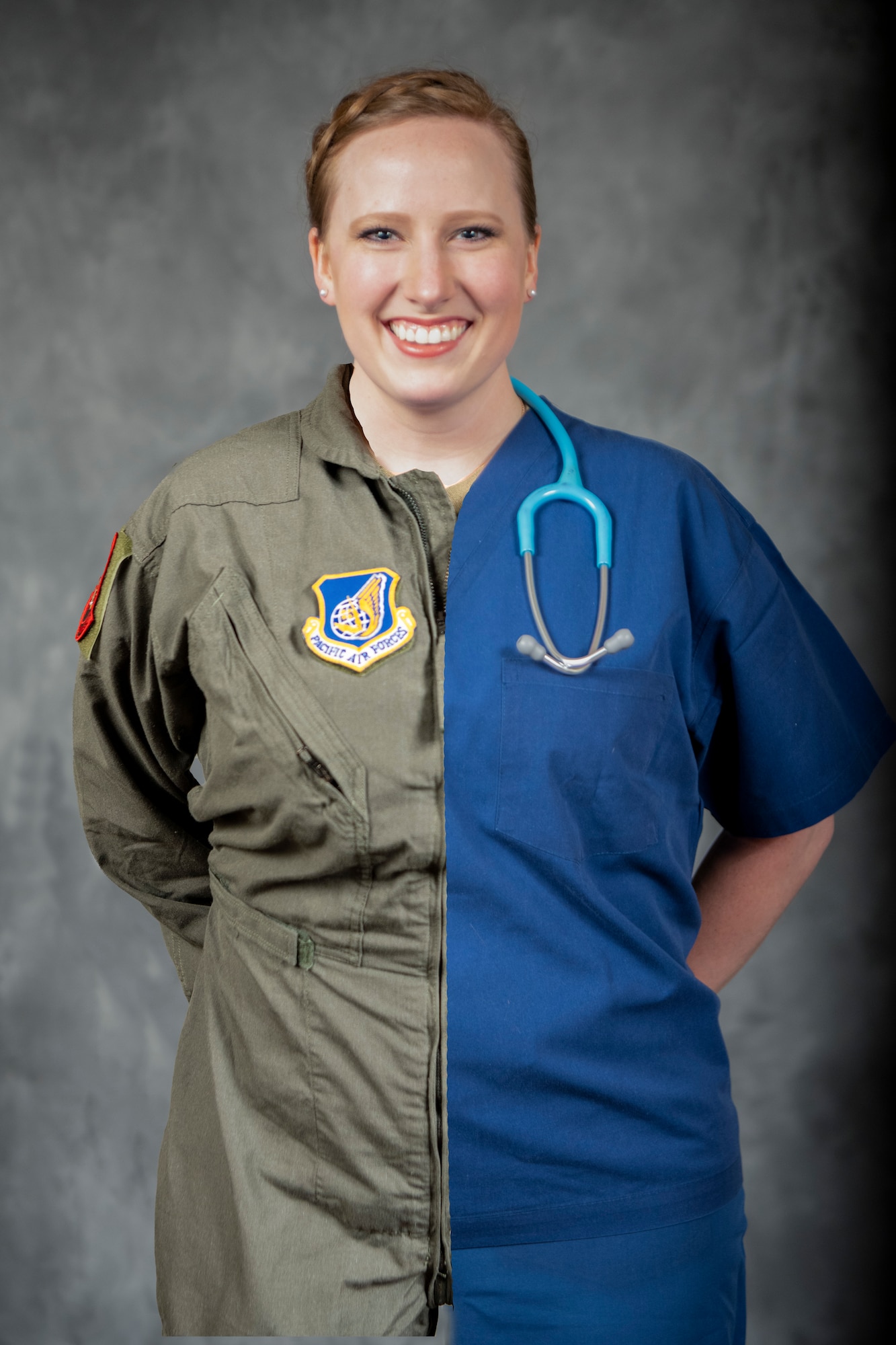 U.S. Air Force Maj. Justine Wells, 35th Surgical Operations Squadron labor and delivery element leader, poses for a photo at Misawa Air Base, Japan, Oct. 20, 2022.