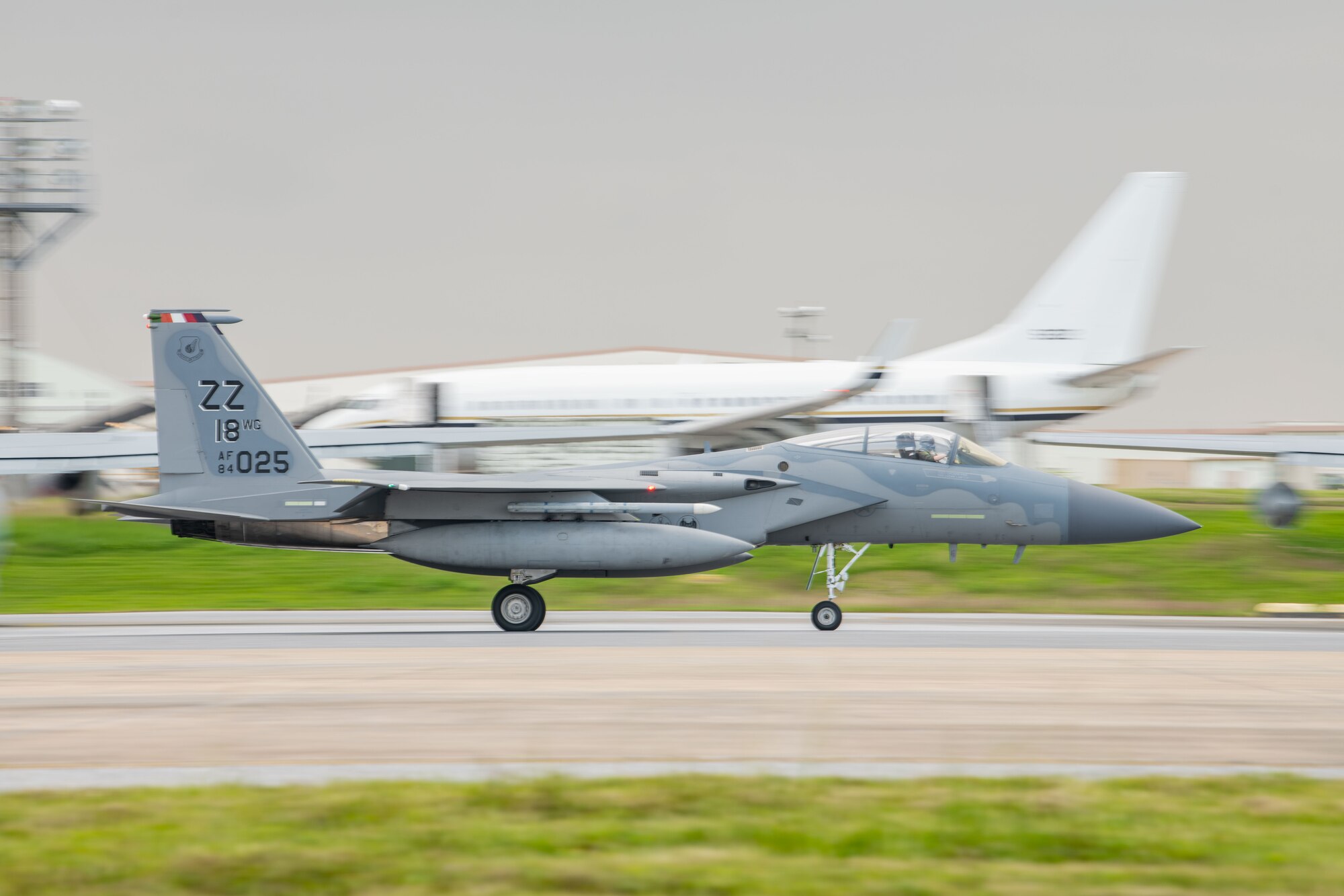 A jet taxis on a runway