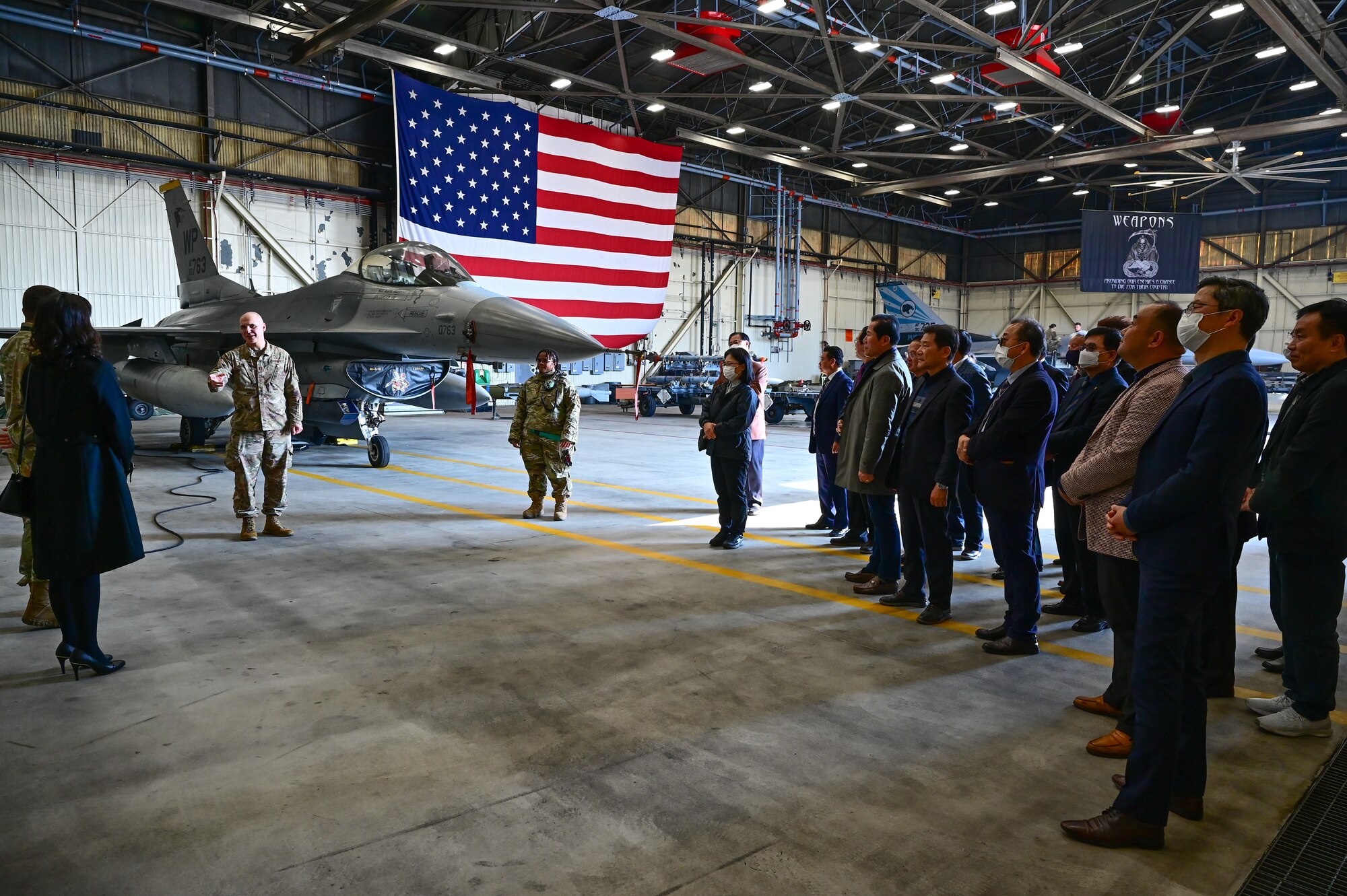 U.S. Air Force Chaplain (Capt.) Arkadiusz Szyda, 8th Fighter Wing chaplain, introduces 8th Maintenance Group personnel to several religious leaders during the inaugural Clergy Day at Kunsan Air Base, Republic of Korea, Nov. 8, 2022. The goal of Kunsan’s first clerical event was to establish relations with various religious--to include Buddhist, Protestant and more--leaders who provide spiritual support to the Wolf Pack’s service members on and off the installation. (U.S. Air Force photo by Staff Sgt. Sadie Colbert)