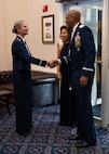 Air Force Chief of Staff Gen. CQ Brown, Jr. and his wife,, Sharene Brown, greet Col. Catherine “Cat” Logan, commander of Joint Base Anacostia-Bolling and the 11th at the 75th Anniversary Air Force Ball hosted at JBAB, Washington, D.C., Sept. 9, 2022. Members of the military community throughout the National Capital Region celebrated the U.S. Air Force’s 75th Birthday Ball at the Bolling Club. (U.S. Air Force photo by Airman Bill Guilliam)