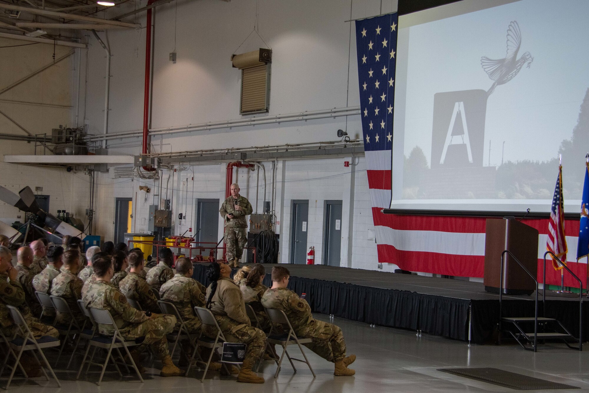 Col. Magnusson speaks during an all-call.