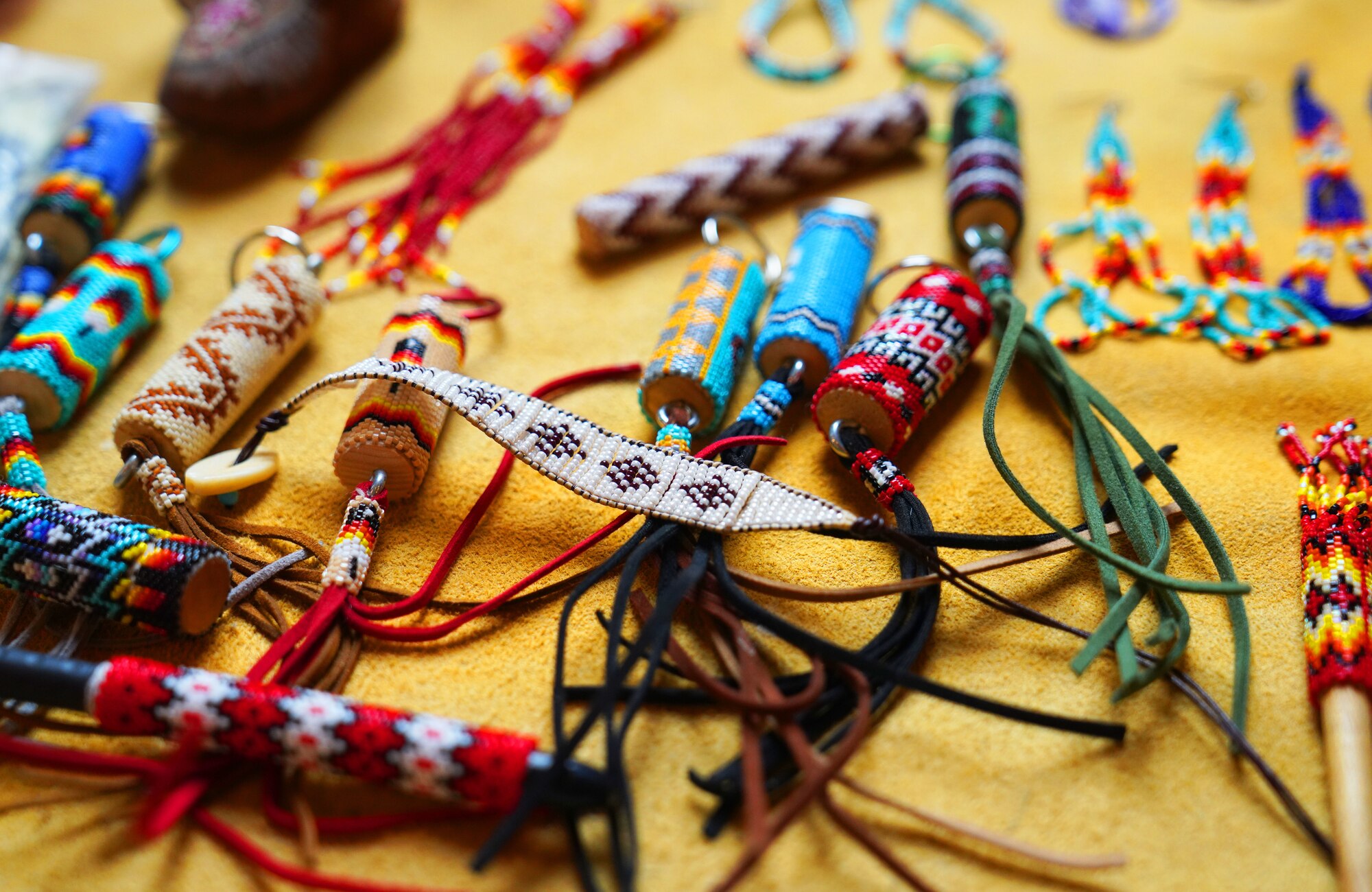 Traditional jewelry beads on display, Feb. 28, 2022, at Beale Air Force Base, Calif.