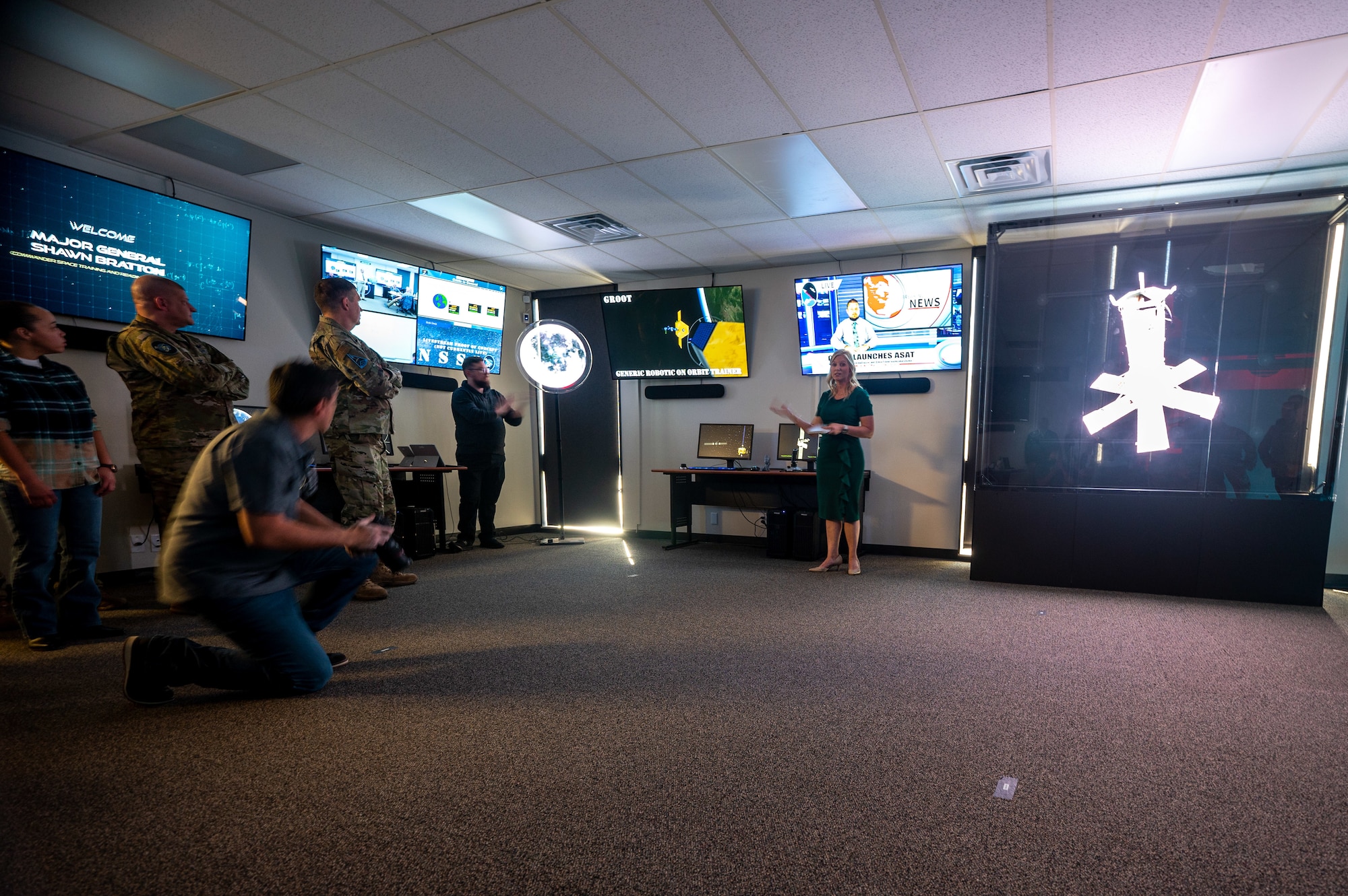 Staff with the National Security Space Institute hold a demonstration of education technologies inside the 'Innovation Lab' at the NSSI-West campus in Colorado Springs, Colo., Nov. 8, 2022.