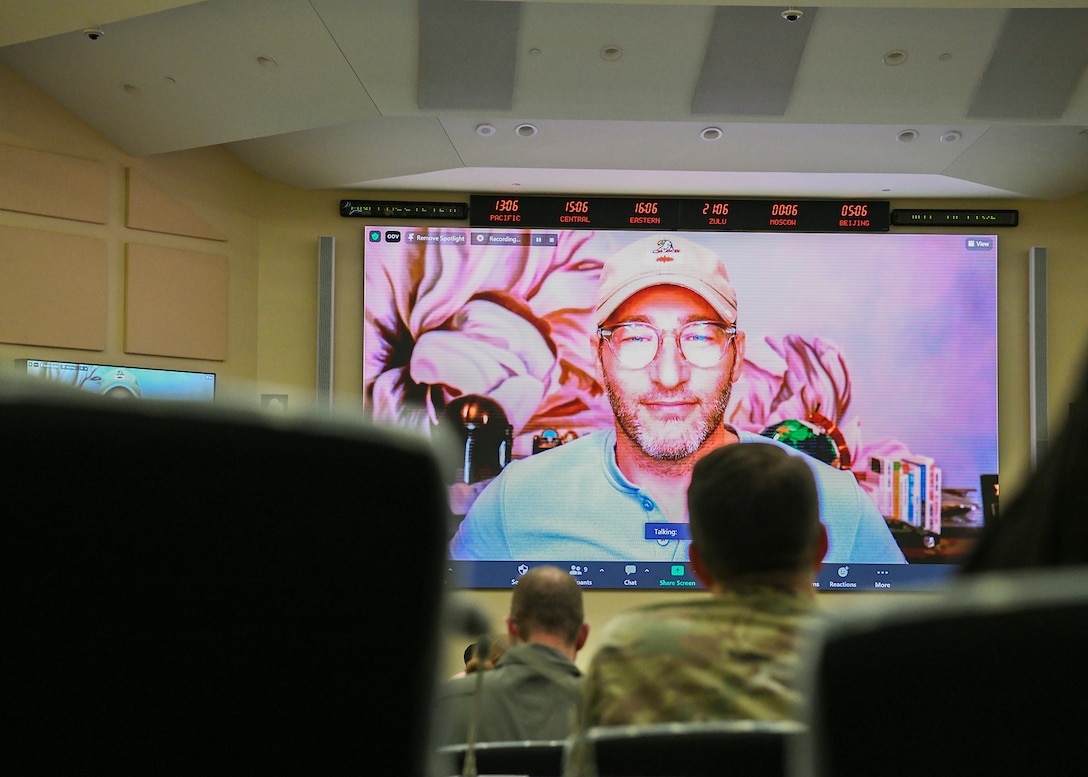 Simon Sinek, author and inspirational speaker, speaks at the General Jacob E. Smart Conference Center at Joint Base Andrews, Md. Nov. 9, 2022. Sinek spoke on topics such as professional development and leadership. (U.S. Air Force photo by Airman 1st Class Matthew-John Braman)