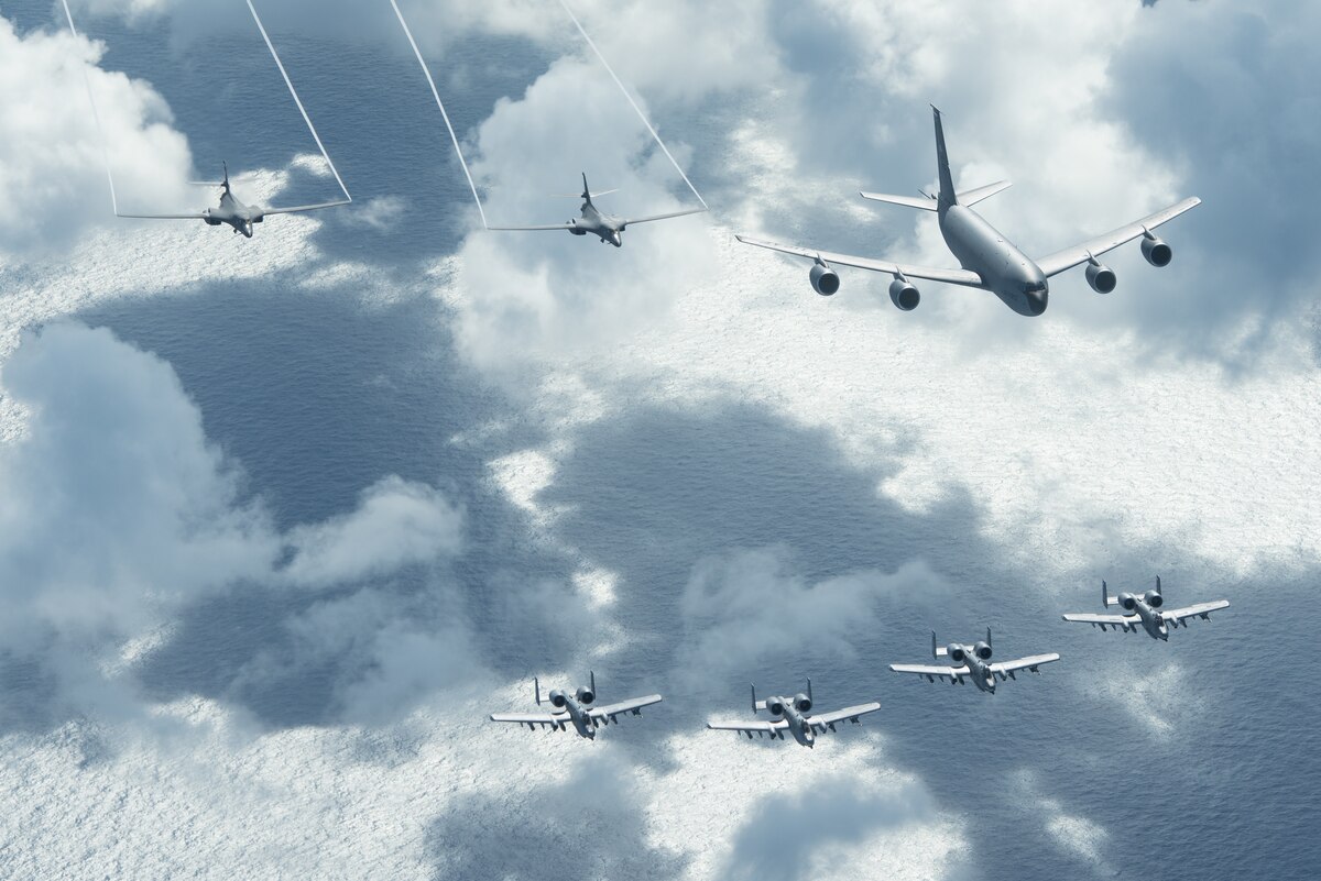 B-1B Lancers, A-10C Thunderbolts fly aerial integration sortie over Pacific Ocean