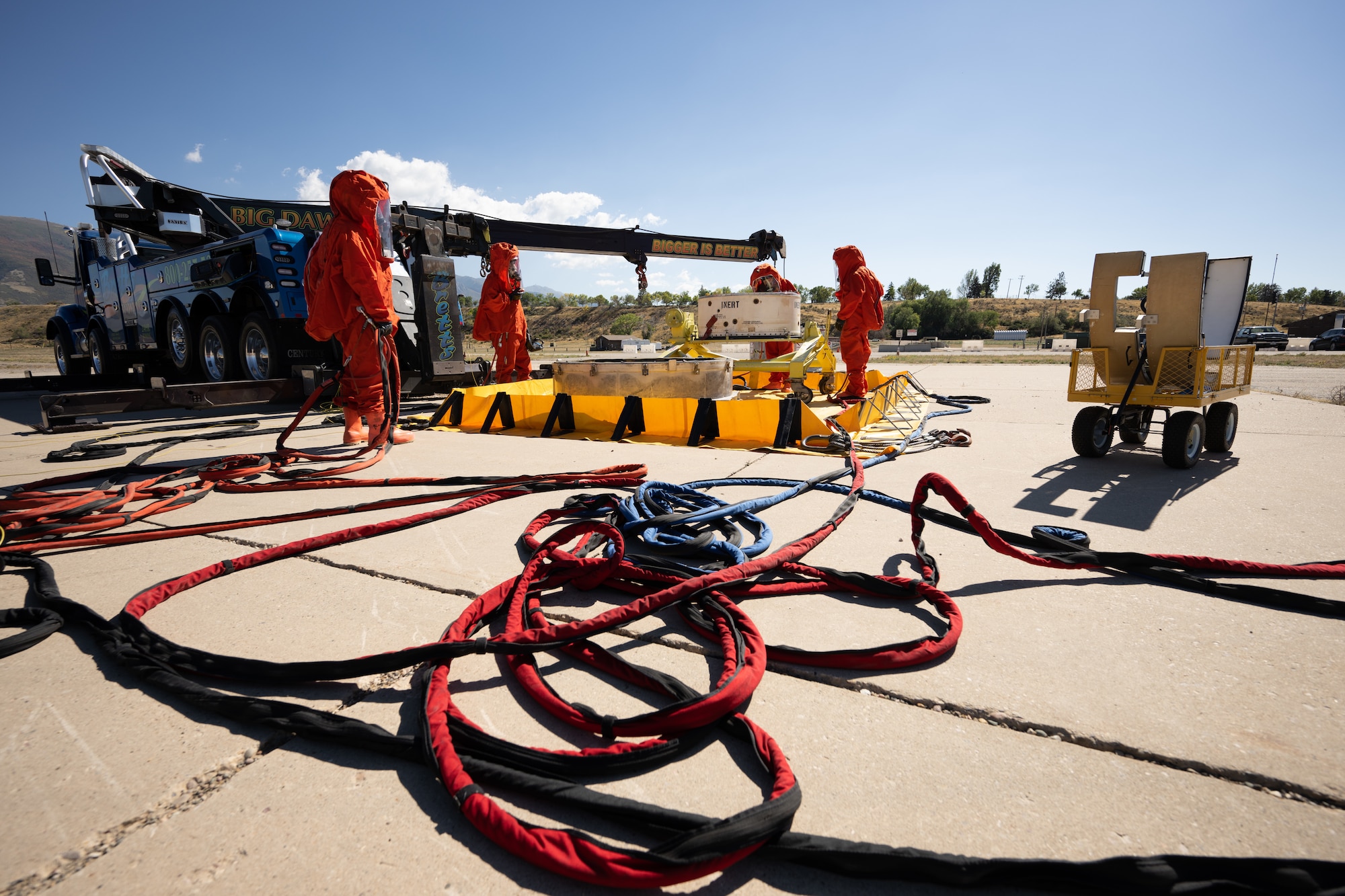 Members of the Missile Mishap Response Team place a Minuteman III inert guidance system component onto a fixture during a training event at Hill Air Force Base, Utah, Oct. 4, 2022.