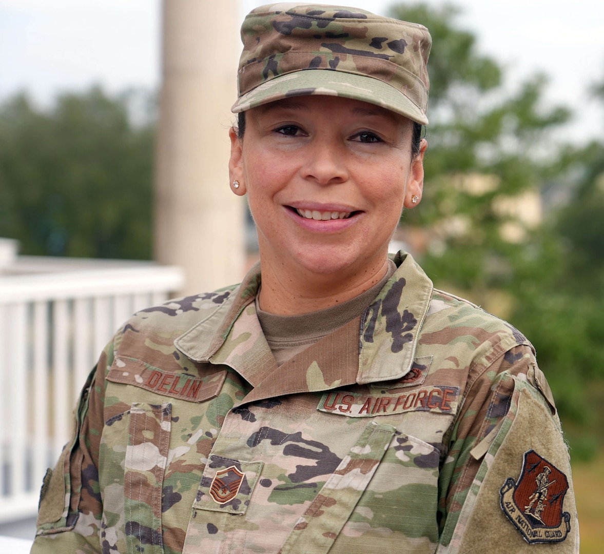 Master Sgt. Rasia Delin, originally from Dulac, Louisiana, is a member of the Houma Indian Tribe, one of the original inhabitant tribes of the area. She is currently assigned to Joint Force Headquarters, Louisiana Air National Guard (LAANG) as a personnel craftsman.