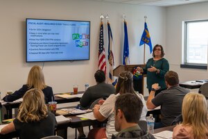 La Denna Piper, a member of The SPECTRUM Group, gives a presentation on financial strategies to new DoD STARBASE directors at the 167th Airlift Wing, Martinsburg, West Virginia, Oct. 26, 2022. Piper provided the training to new STARBASE directors to help them learn to manage a STARBASE site.