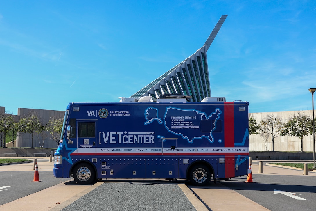 One of the Mobile Vet Centers opens its doors during a ceremony commemorating the partnership between the U.S. Marine Corps and the VA to provide the Mobile Vet Center services to eligible service members at the National Museum of the Marine Corps, Triangle, Virginia, Nov. 8, 2022. Vet Centers offer confidential help for Veterans, service members, and their families in a non-medical setting. The 300 Vet Centers and more than 80 Mobile Vet Centers are used as points of care to enhance the existing support service provided by the Marine Corps. (U.S. Marine Corps photo by Ashley Boster)