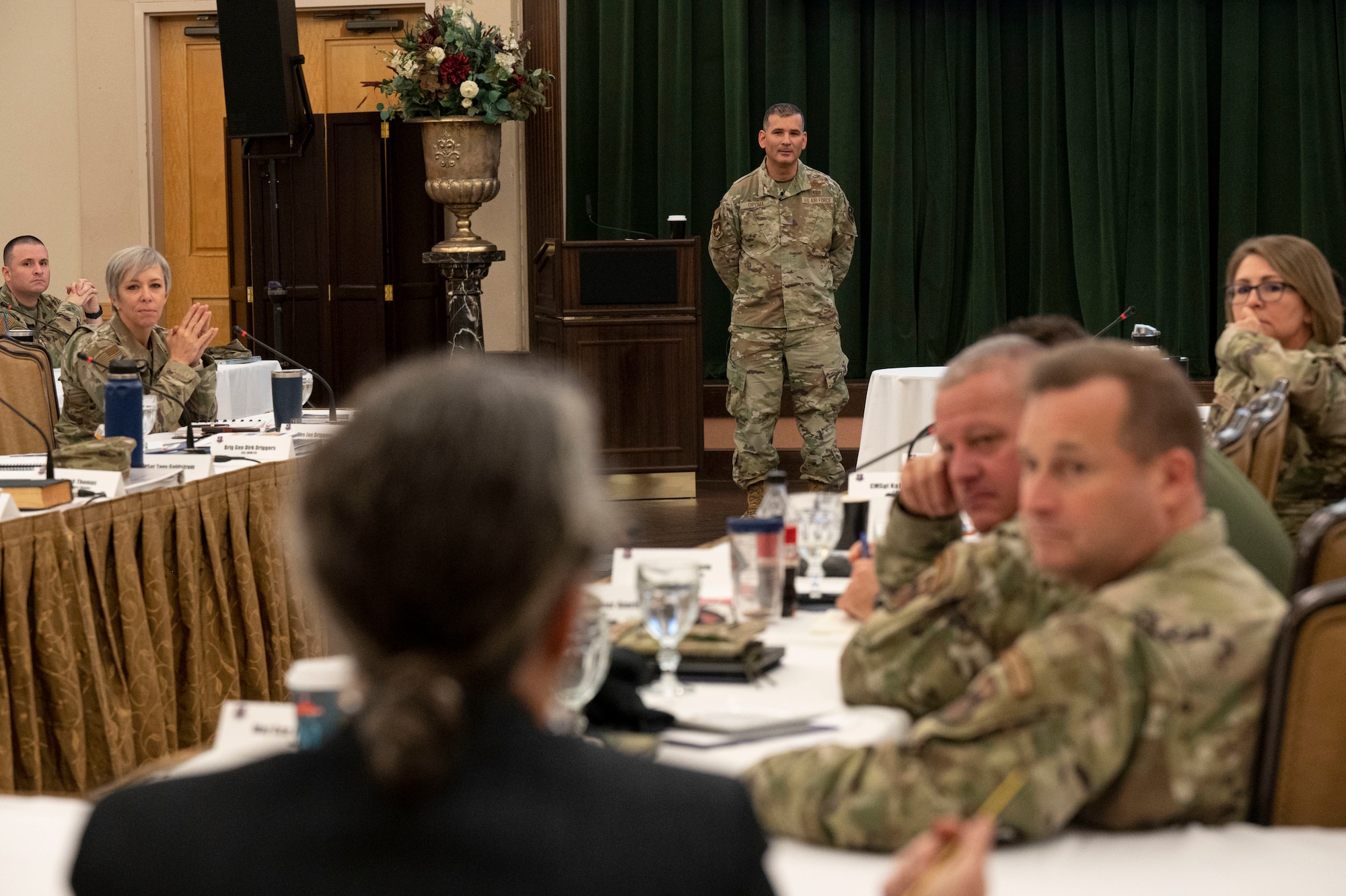 U.S. Air Force Col. Nicholas Dipoma, vice commander of 2nd Air Force, gives a briefing on transforming technical training during Air Education and Training Command's Gathering of the Torch at Joint Base San Antonio-Lackland, Texas, Nov. 9, 2022