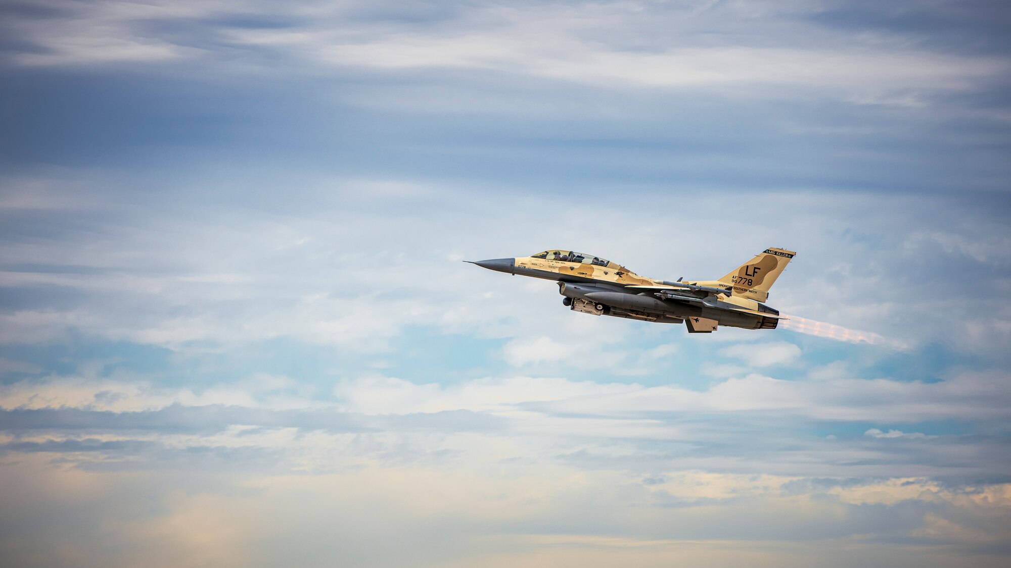 An F-16 takes off over Luke Air Force Base, Arizona.