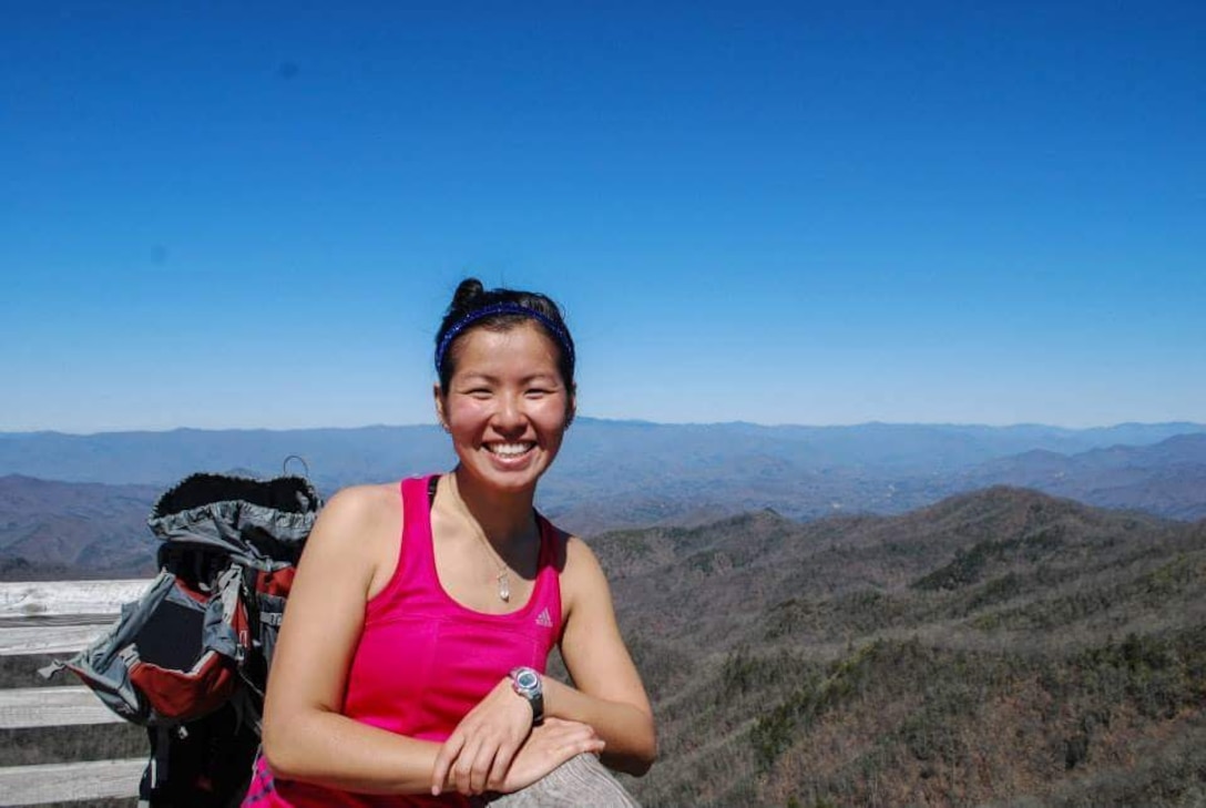 Photo of Connie Chow standing on a viewer's deck on the North Carolina section of the Appalachian Trail.