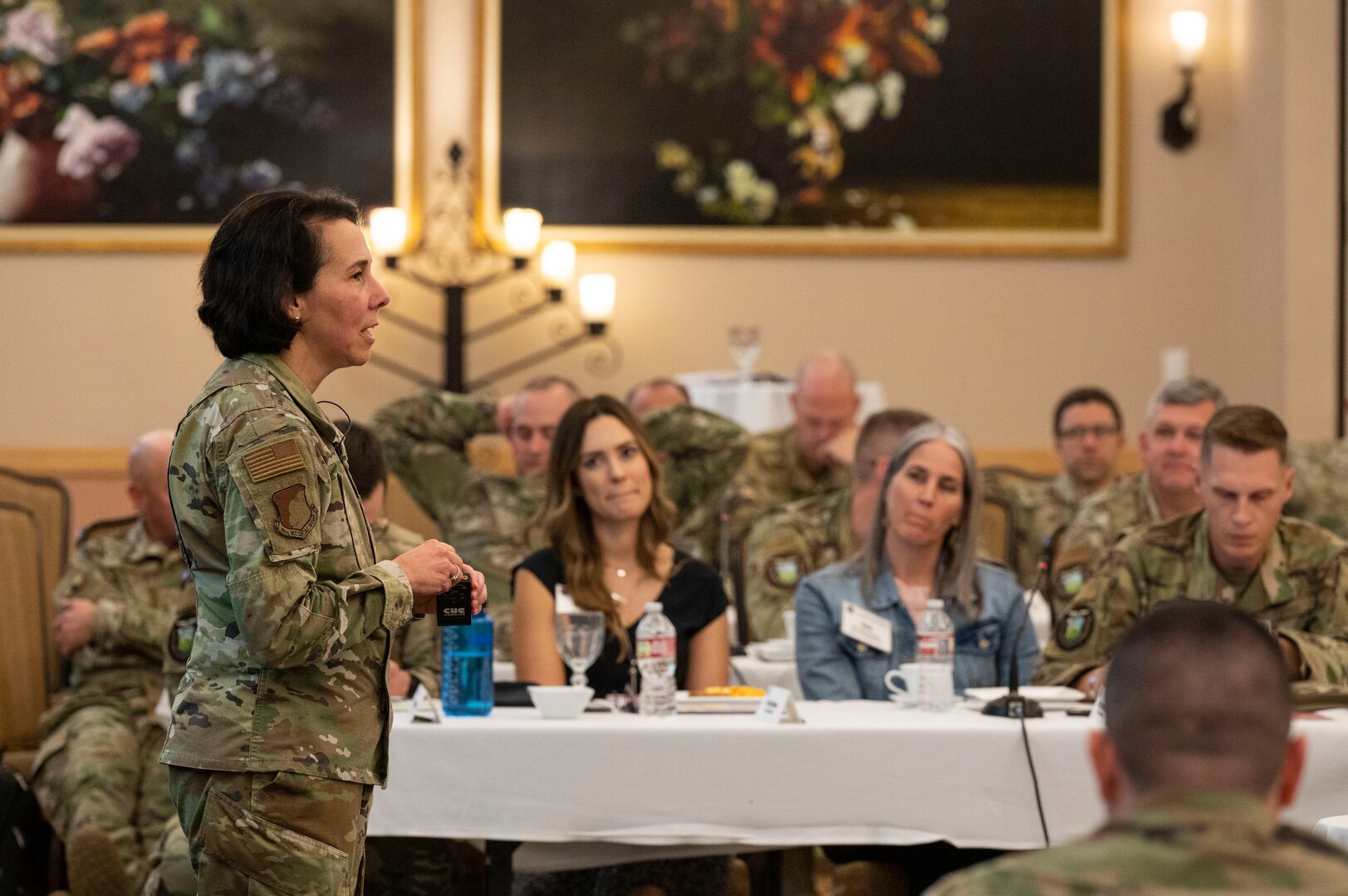 U.S. Air Force Big. Gen. Jeannine Ryder, commander of the 59th Medical Wing, gives a briefing on the military health system transformation during Air Education and Training Command's Gathering of the Torch at Joint Base San Antonio-Lackland, Texas, Nov. 9, 2022.