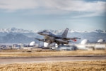 A Colorado Air National Guard F-16 Fighting Falcon aircraft, 120th Fighter Squadron, launches from then Buckley Air Force Base, Colorado, Jan. 27, 2015, on a training mission over the skies of Colorado. The National Guard trains regularly with air-to-air and air-to-ground missions to maintain proficiency and be prepared when called upon by their state and nation. (U.S. Air National Guard photo by Tech. Sgt. Wolfram Stumpf)