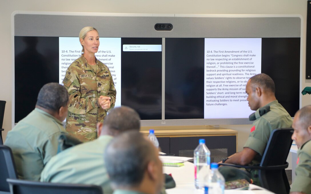 CPT Kara, Dreflak Utley,  2nd Battalion, 27th Infantry Regiment, 3rd Infantry Brigade Combat Team, 25th Infantry Division, Chaplain, Major Jono Holland, JP, Ph.D., Lead Chaplain of the Central Region –Linton DHD New Zealand Defense Force NZDF Chaplaincy lead a seven-day course to share best practices from the U.S Chaplain Corp and New Zealand Chaplin Corp with the Fijian Army, to help them develop new doctrine within the Fijian Army during Exercise Cartwheel, 12-19 September 2022. Exercise Cartwheel is a multilateral military-to-military training exercise with the United States, Republic of Fiji Military, Australian, New Zealand, and British forces that builds expeditionary readiness and interoperability by increasing the capacity to face a crisis and contingencies by developing and stressing units at the highest training levels.