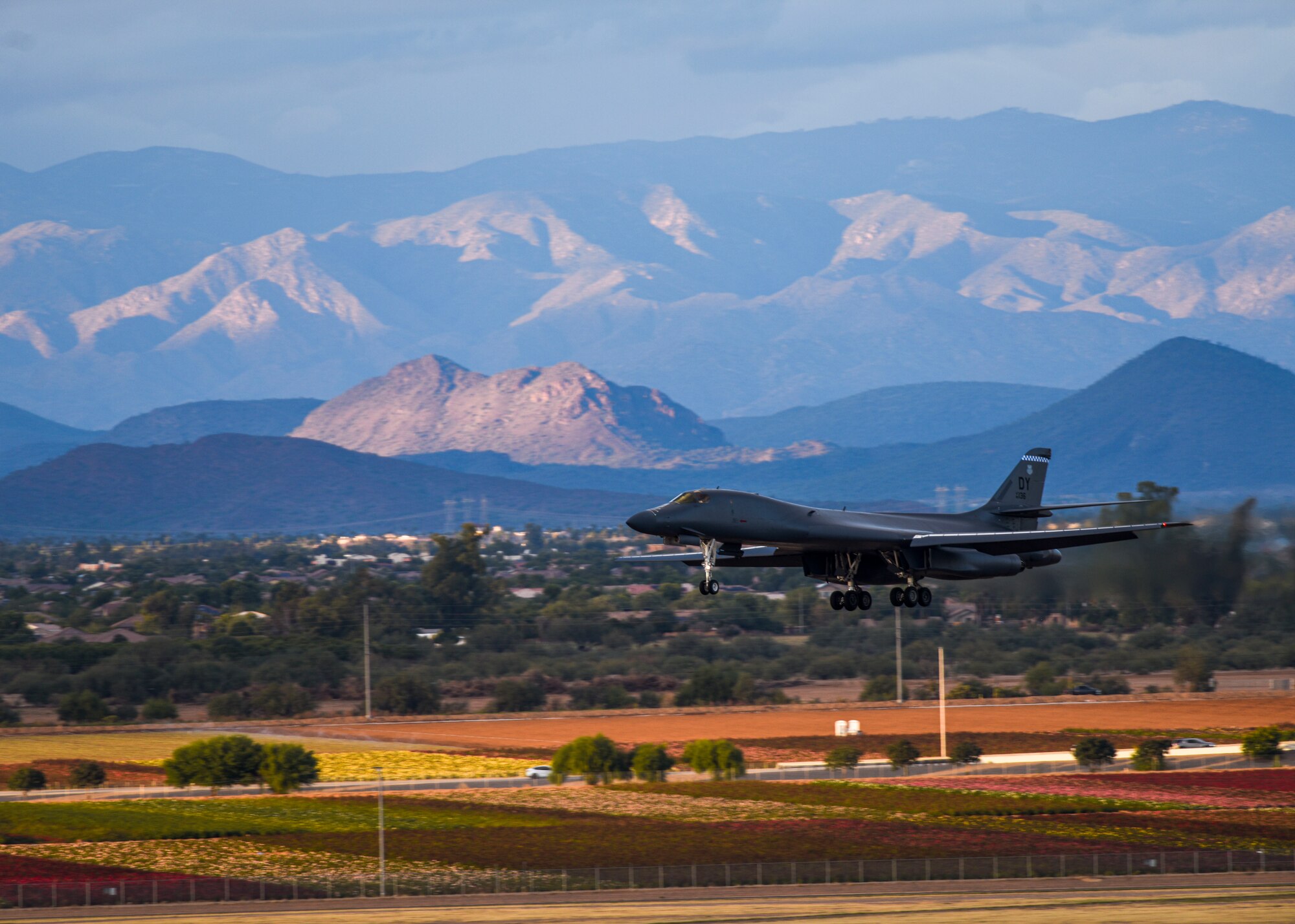 A U.S. Air Force B-1B Lancer aircraft assigned to the 7th Bomb Wing at Dyess Air Force Base performs a flyover Nov. 4, 2022, at Luke Air Force Base, Arizona.