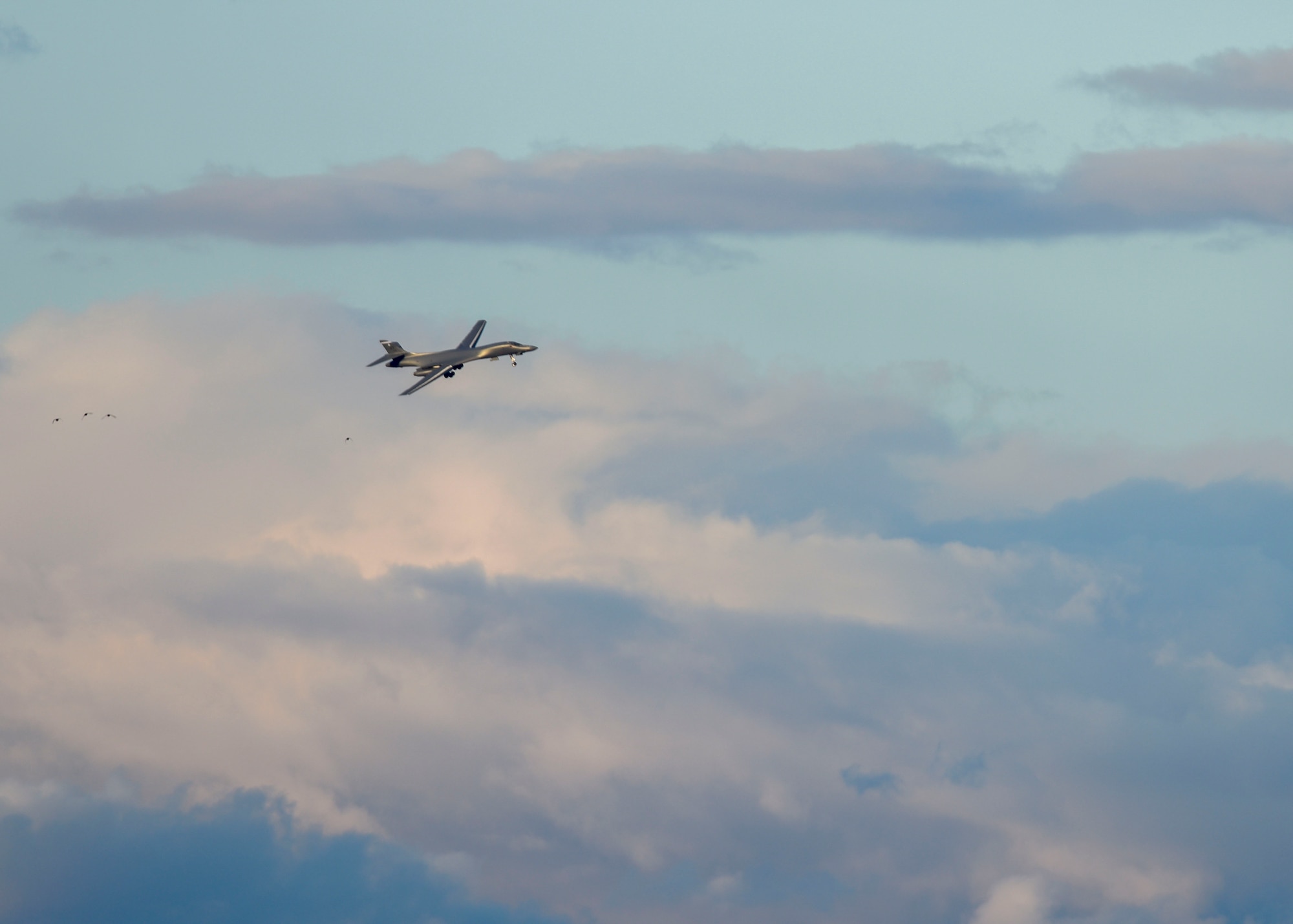 A U.S. Air Force B-1B Lancer aircraft assigned to the 7th Bomb Wing at Dyess Air Force Base flies over the flightline Nov. 4, 2022, at Luke Air Force Base, Arizona.