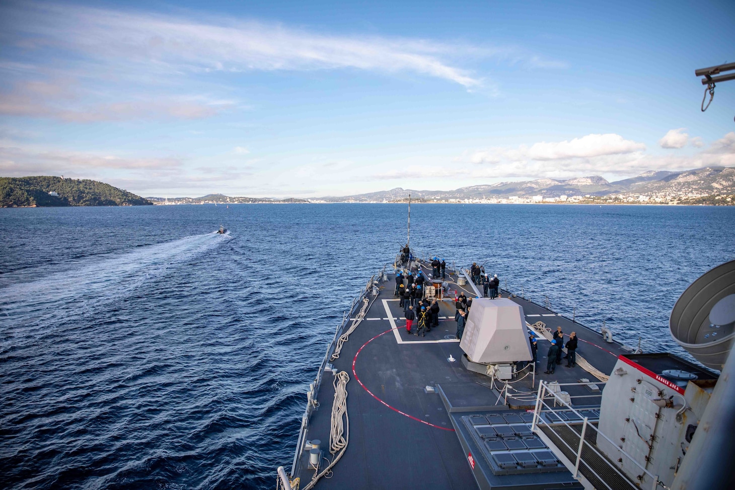 TOULON, France (Nov. 10, 2022) The Arleigh Burke-class guided-missile destroyer USS Roosevelt (DDG 80) arrives in Toulon, France, for a scheduled port visit, Nov. 10, 2022. Roosevelt is on a scheduled deployment in the U.S. Naval Forces Europe area of operations, employed by U.S. Sixth Fleet to defend U.S., allied and partner interests. (U.S. Navy photo by Mass Communication Specialist 2nd Class Danielle Baker/Released)