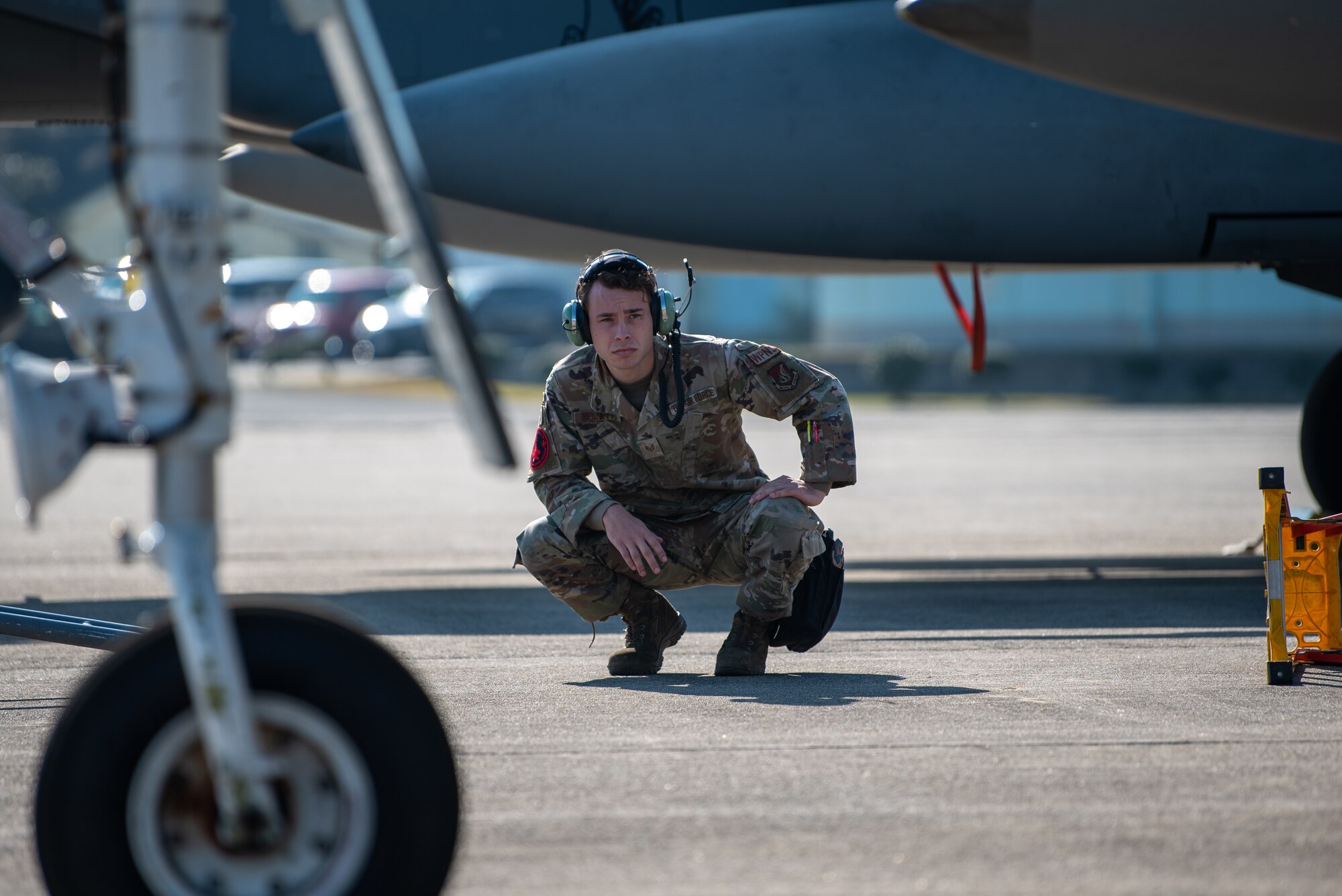 Airman conducts pre-flight checks.
