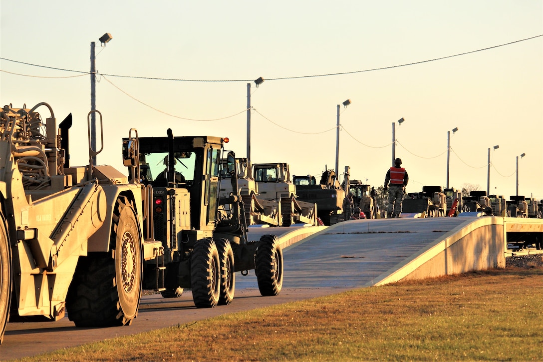 411th Engineer Company equipment deployment by rail movement at Fort McCoy