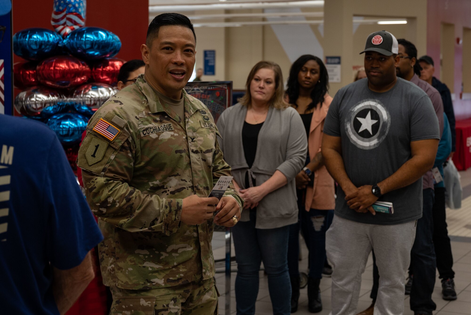 U.S. Army Col. Frankie Cochiaosue, 733d Mission Support Group commander, delivers opening remarks