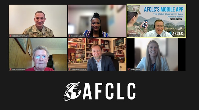 virtual teaching session on zoom with Airman and five AFCLC staff members