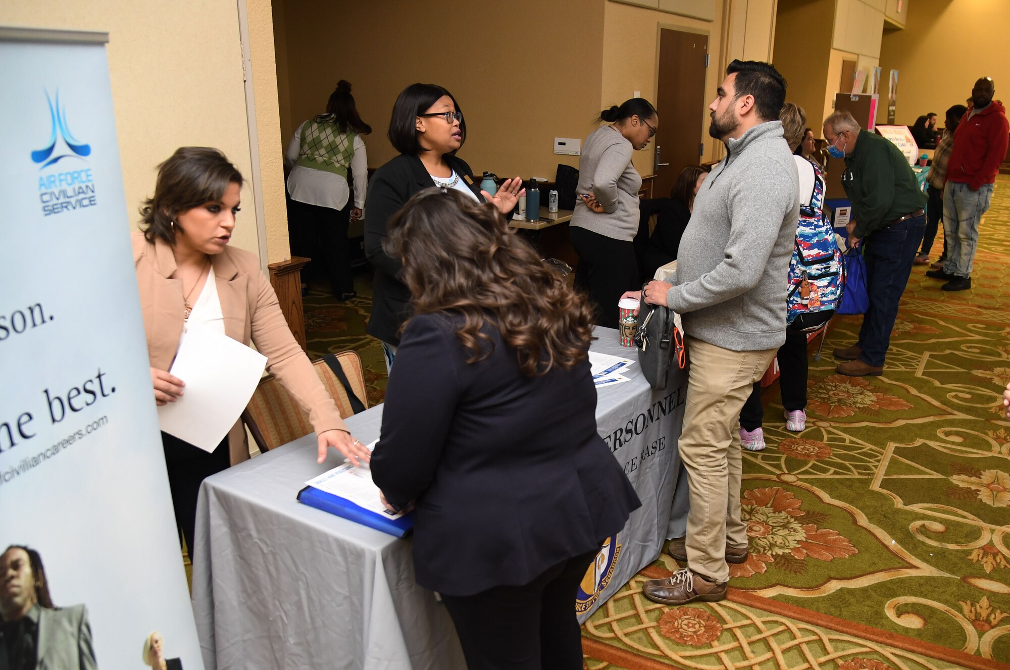 Keesler and community personnel attend the Keesler Job Fair inside the Bay Breeze Event Center at Keesler Air Force Base, Mississippi, Nov. 14, 2022.