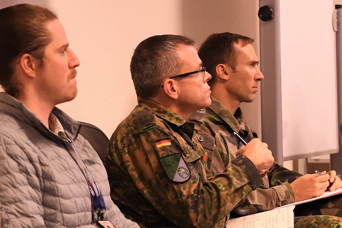 Participants in a Combined Space Operations Center mission analysis listen as the facilitator presents the current Mission Essential Task List that they will be analyzing during the five-day event held Oct. 31 – Nov. 1, 2022 at Vandenberg Space Force Base, Calif. All attendees had the opportunity to provide feedback on the items critical to maintaining day to day operations required to deliver combat relevant space capabilities to combatant commanders and allied partners.  (U.S. Space Force photo by Capt Erin Recanzone)