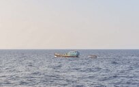 GULF OF OMAN (Nov. 8, 2022) U.S. naval forces approach a fishing vessel transiting international waters in the Gulf of Oman, Nov. 8, during an interdiction.