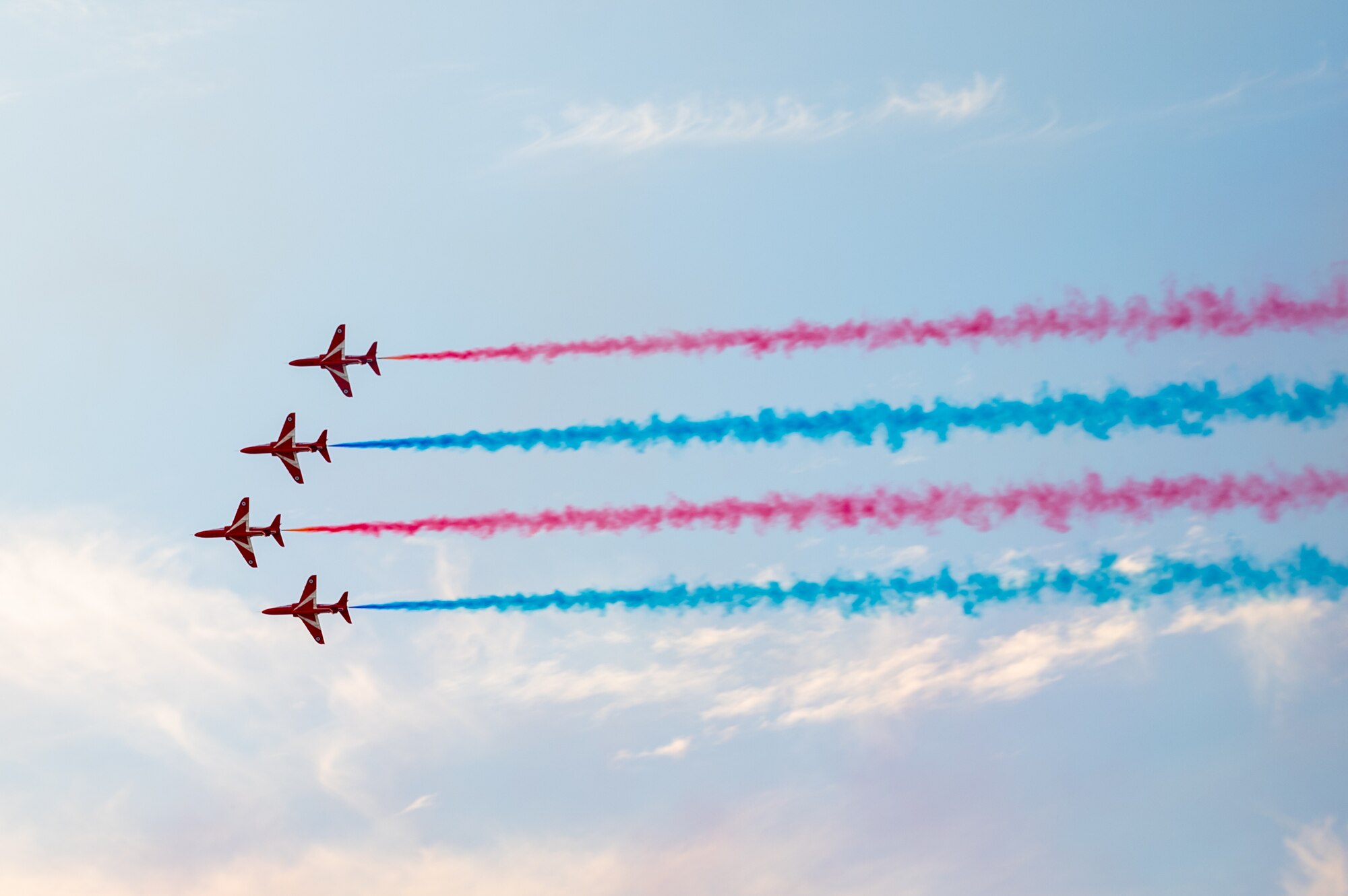 The Red Tails perform an aerial demonstration during the Bahrain International Airshow (BIAS), at Sakhir Airbase, Nov. 9, 2022. The airshow is a biennial, three-day aviation and aerospace industry event that provides the opportunity to showcase the interoperability of U.S. and partner nation aircraft. (U.S. Air Force photo by Staff Sgt. Jermaine Ayers)