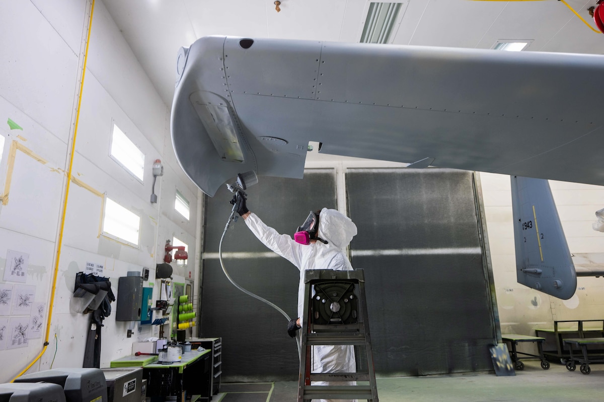 A photo of an A-10 getting painted