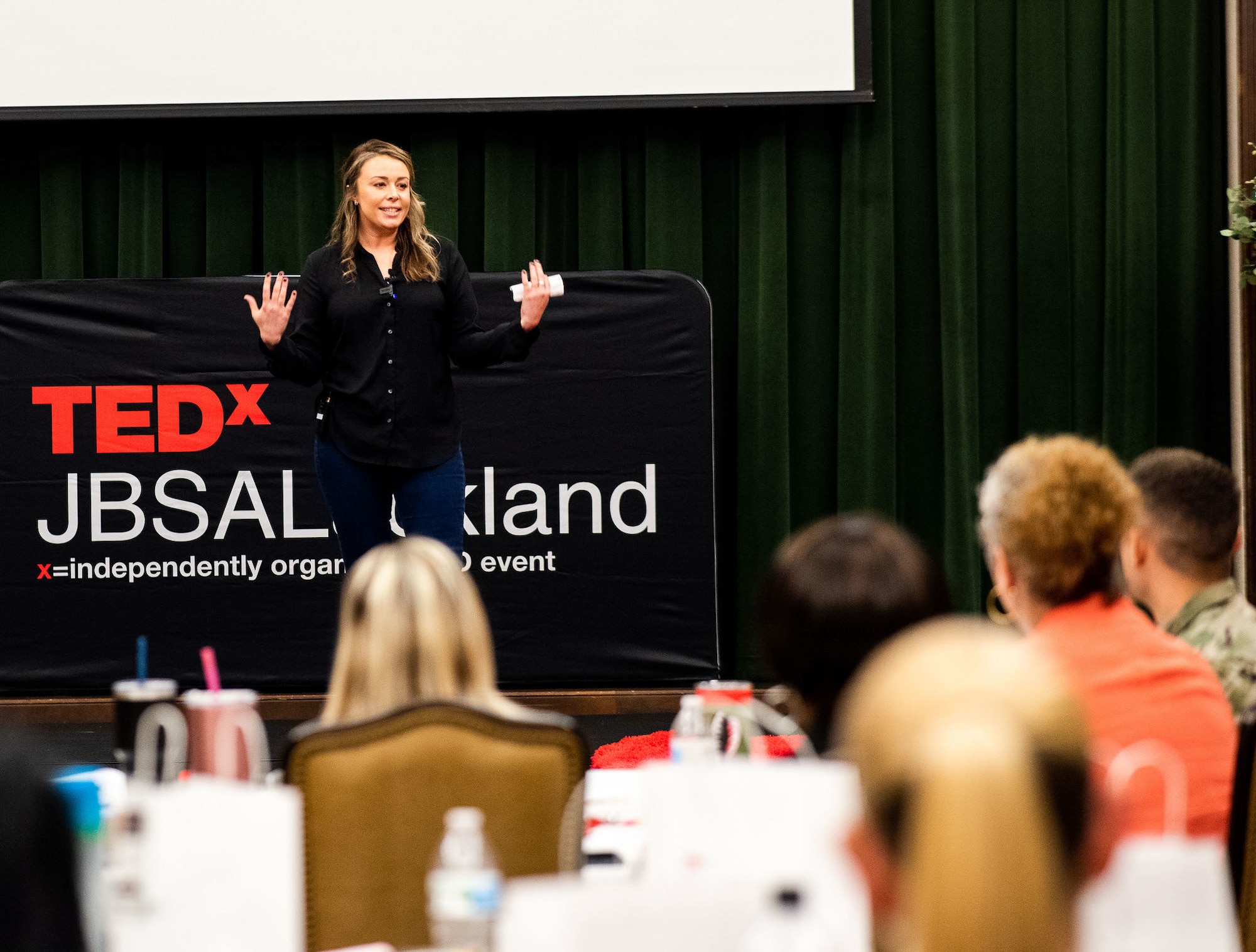 Guest speaker addresses crowd at TEDx event held at Joint Base San Antonio-Lackland, Texas, Nov. 4.