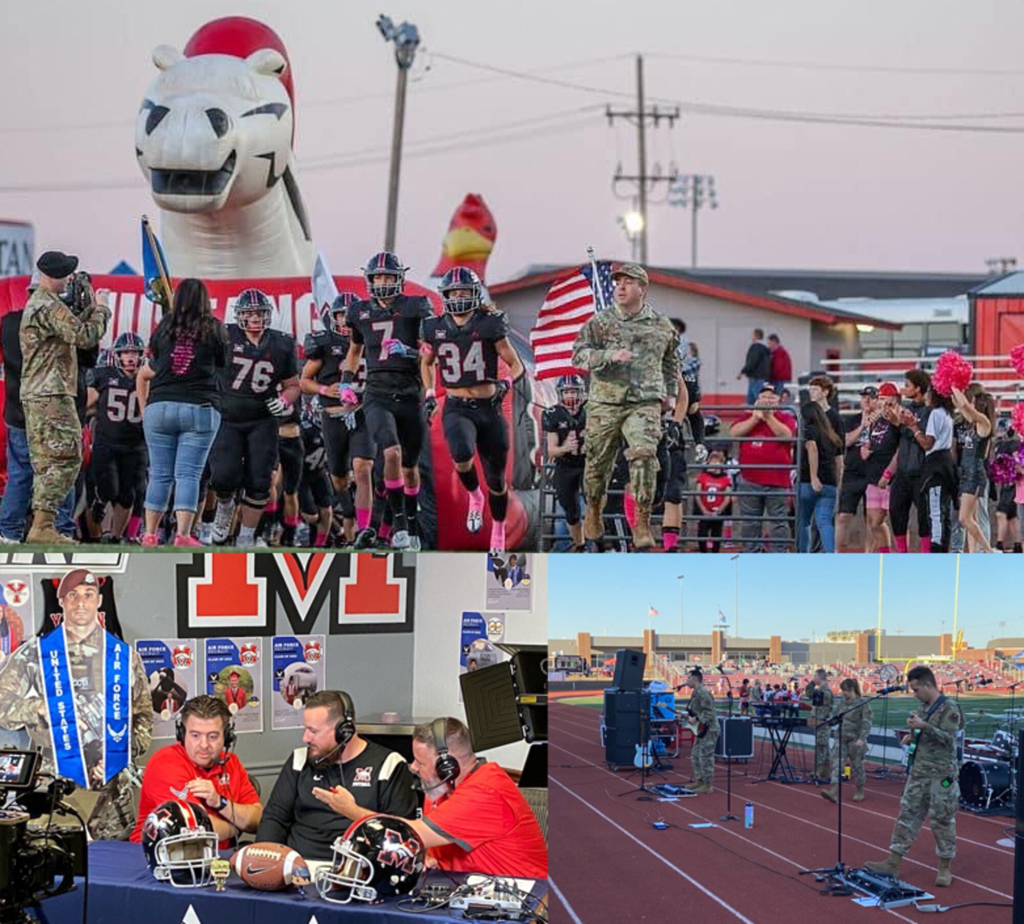 collage of three photos from Mustang High School's military appreciation event