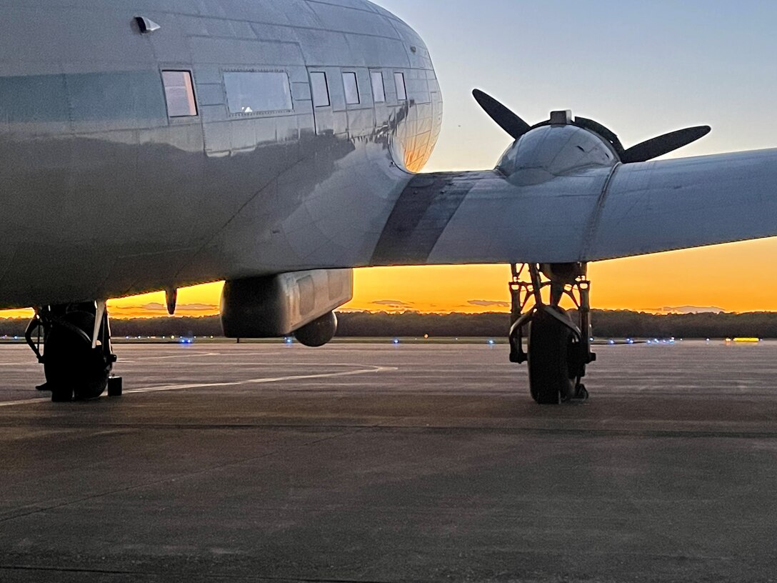 An aircraft sits on the runway.