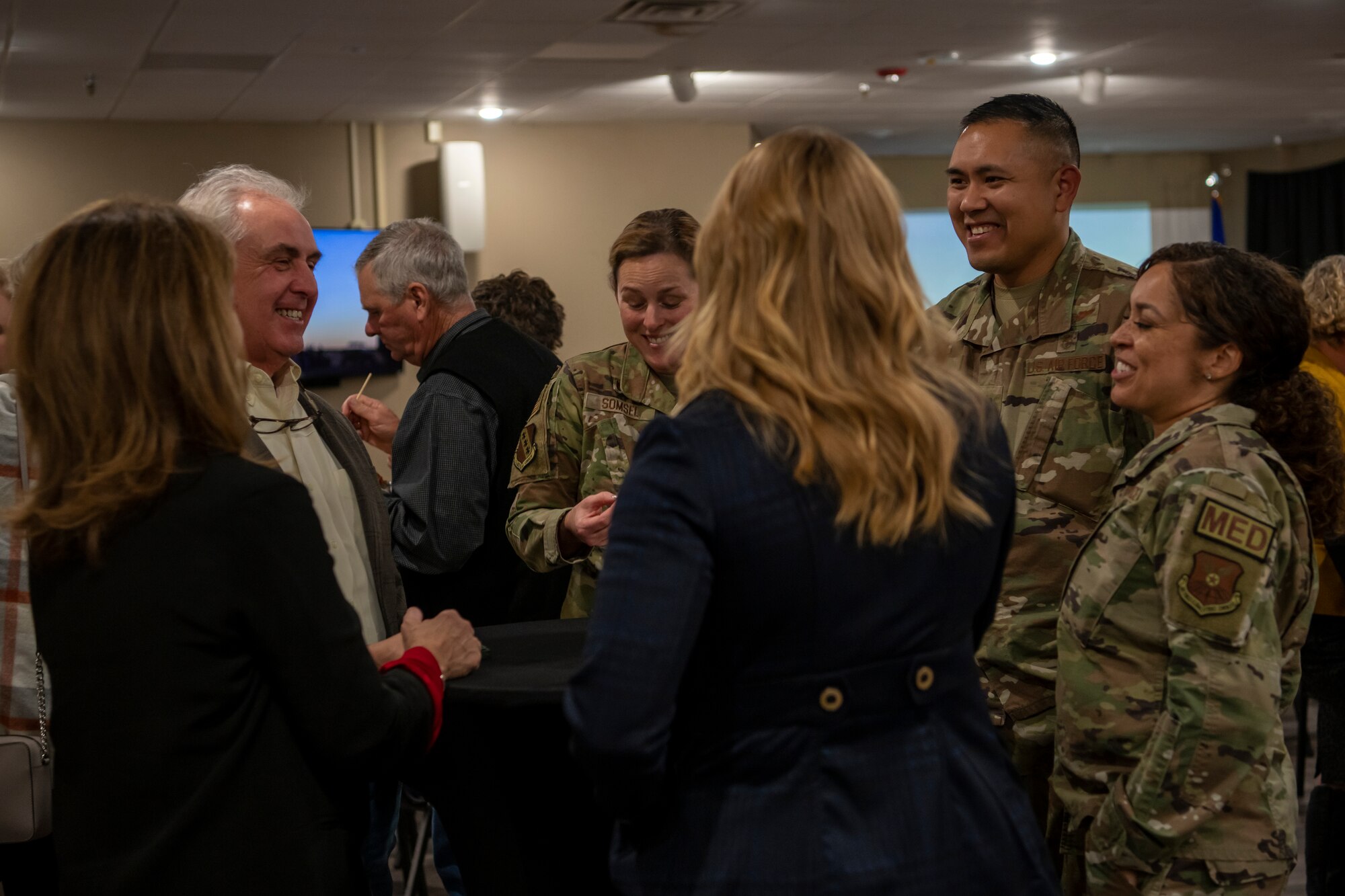 Leadership from the 7th Medical Group speak with their honorary commander counterparts at an Honorary Commander Appreciation event at Dyess Air Force Base, Texas, Nov. 15, 2022. The event was held to inform honorary commander candidates about the program, as well as socialize them with their command counterparts. Civic and community leaders selected as honorary commanders will serve a two-year term. At the end of their term, the program’s goal is to have forged a mutually beneficial relationship between influential community members and Dyess Airmen that last beyond their term as honorary commanders. (U.S. Air Force photo by Senior Airman Mercedes Porter)