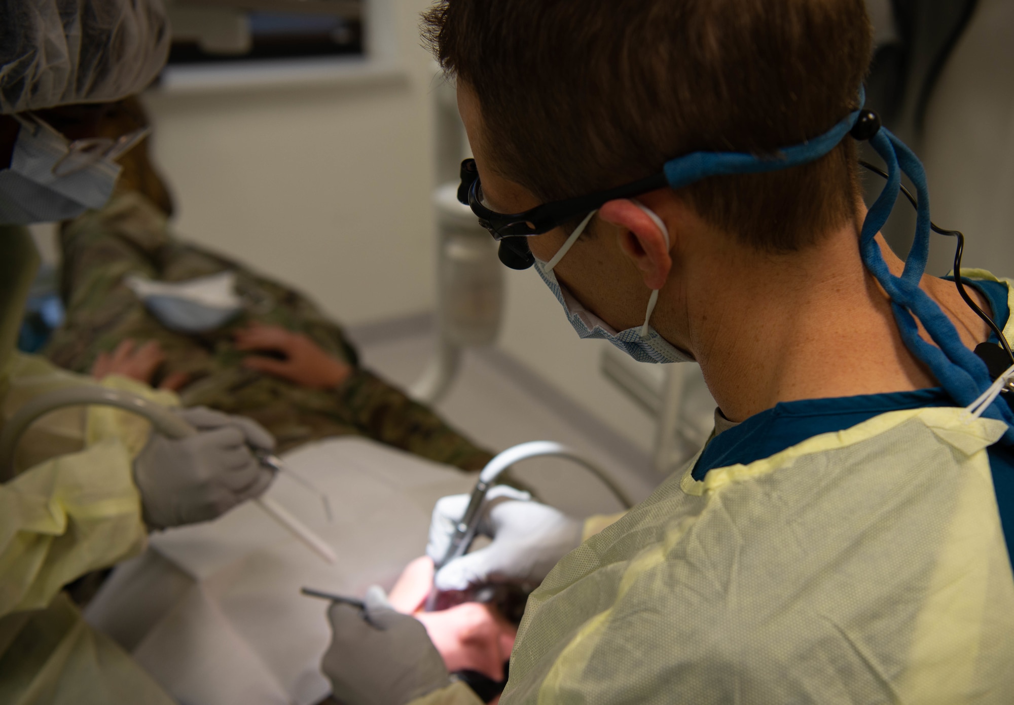 Dentist fills a tooth