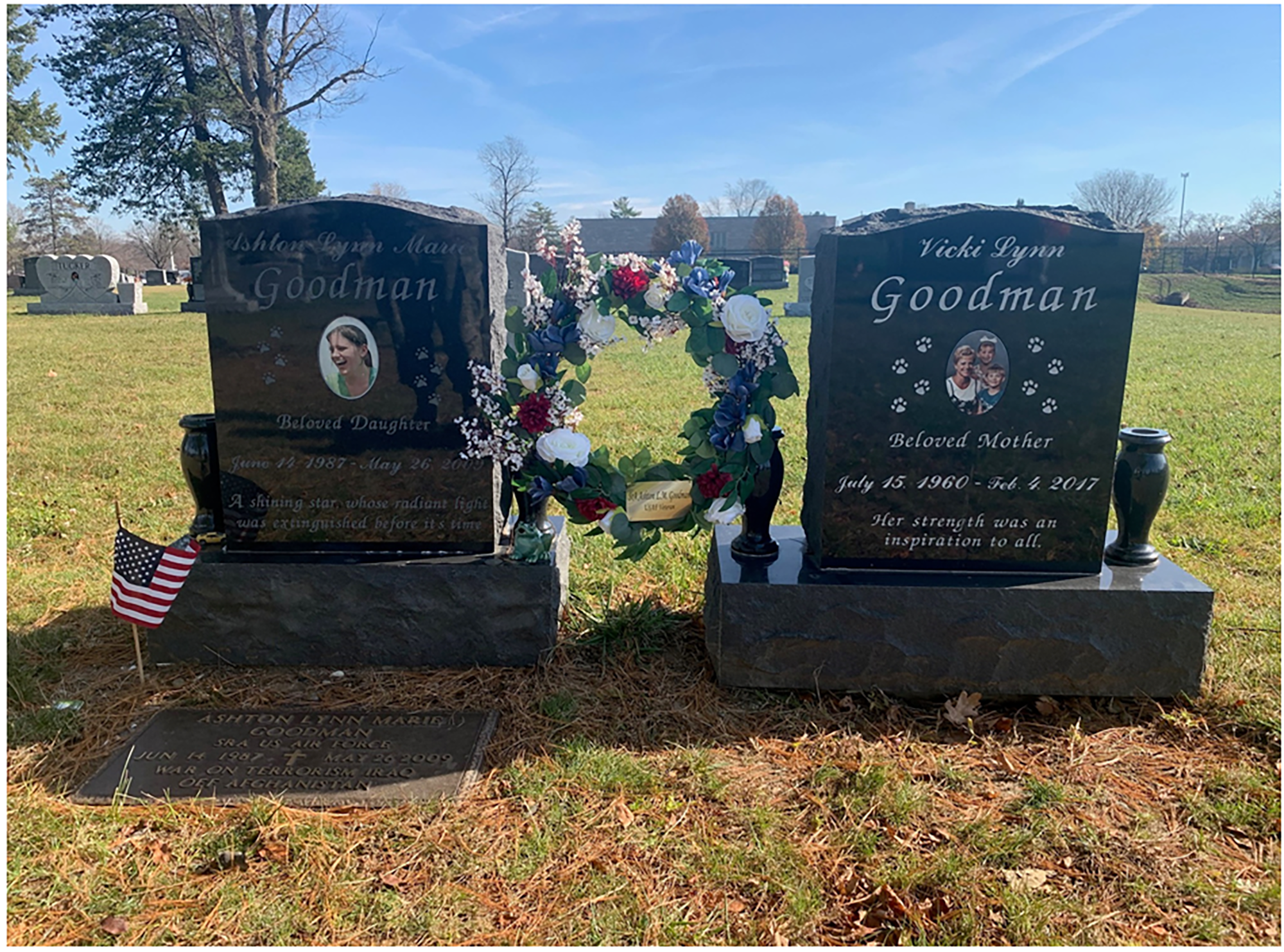 445th Logistics Readiness Squadron Airmen Senior Master Sgt. Douglas Schaumleffel, ground transportation NCO in charge, and Master Sgt. Mark Reel, logistics supply manager, were runners for the 2T1 Warrior Wreath Project. They brought their wreath to Goodman’s grave, located at Washington Park East Cemetery in Indianapolis, Indiana. This project is put together by the ground transportation community and has become and annual event to honor the fallen from the career field.