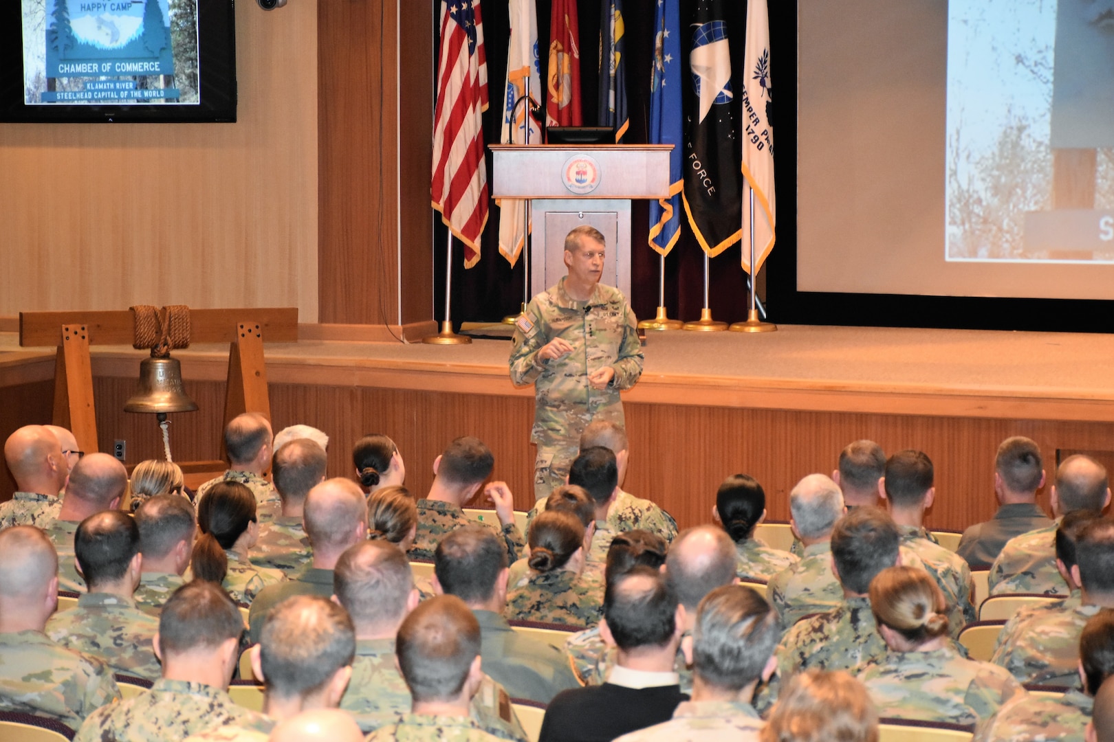 General Daniel R. Hokanson speaks at the Joint Forces Staff College following his induction to the NDU Hall of Fame.