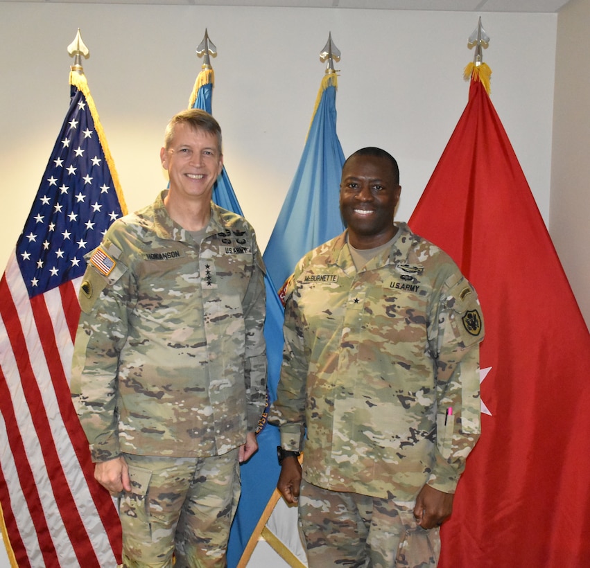 General Daniel R. Hokanson and Brigadier General Voris McBurnette during General Hokanson's visit to the Joint Forces Staff College.
