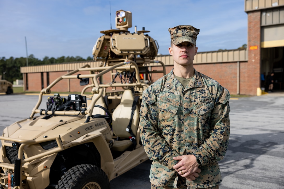 U.S. Marine Corps Capt. Howard K. Mill, a low-altitude air-defense officer with 2nd Low Altitude Air Defense Battalion (LAAD), poses for a photo at Marine Corps Air Station Cherry Point, North Carolina, Nov. 9, 2022. 2nd LAAD activated an additional firing battery, increasing its number of personnel and equipment to improve the capability and lethality of their ground-based air-defense systems in accordance with Force Design 2030. 2nd LAAD is a subordinate unit of 2nd Marine Aircraft Wing, the aviation combat element of II Marine Expeditionary Force. (U.S. Marine Corps photo by Lance Cpl. Elias E. Pimentel III)