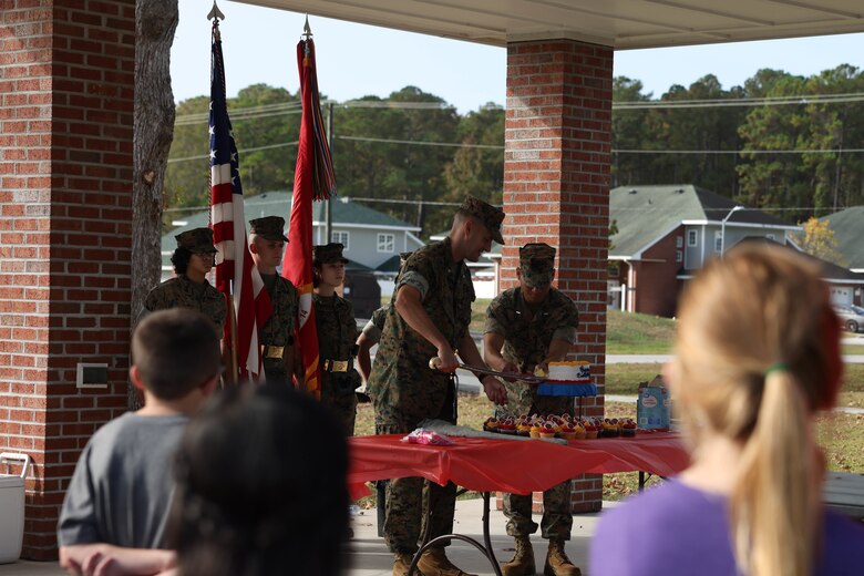 Devil Pups is facilitated by Marine Corps Community Services and gives kids the opportunity to learn about Marine Corps traditions, participate in a mock combat fitness test and a traditional cake cutting ceremony in honor of the Corps’ 247th birthday.