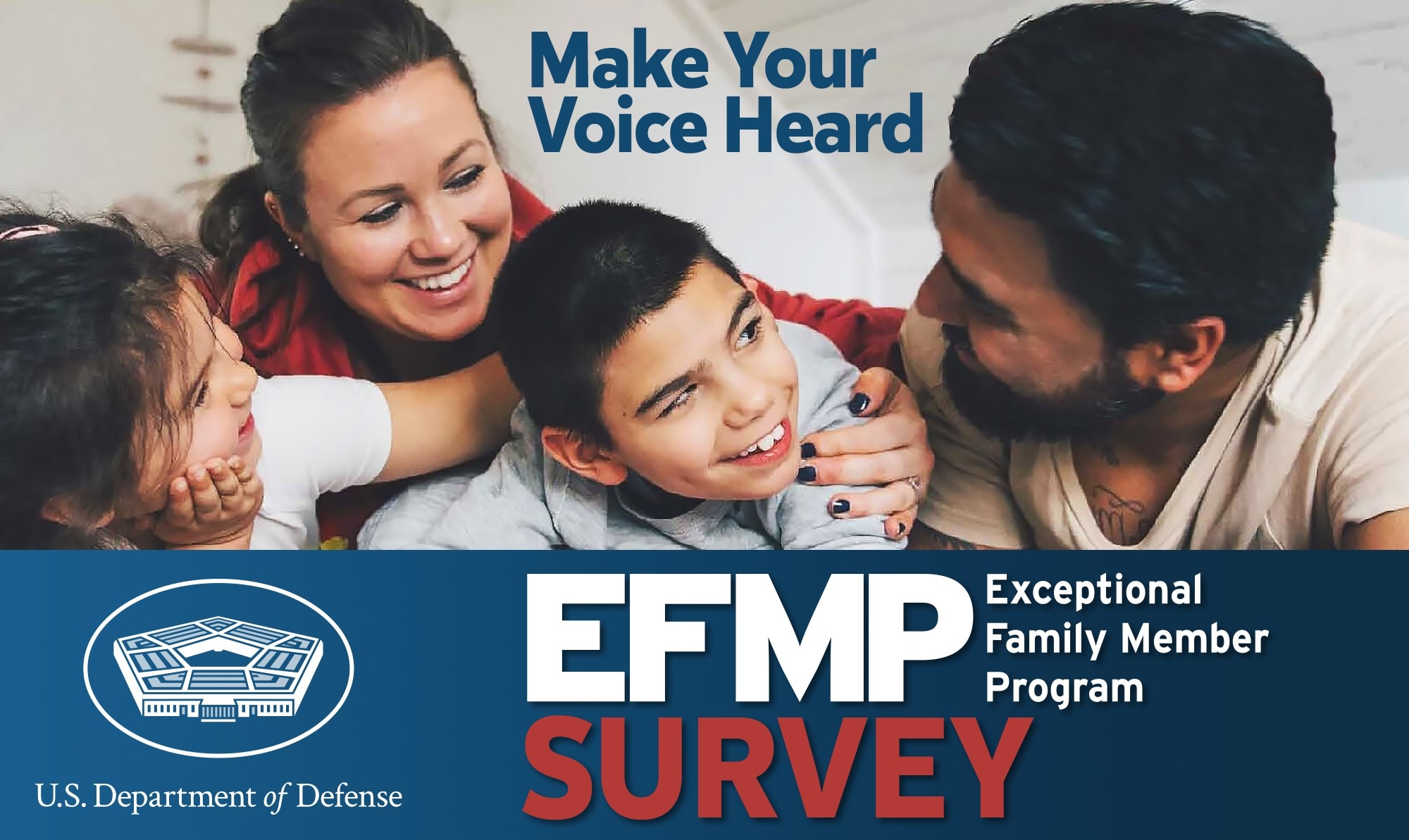 Graphic depicting a family and the EFMP Survey - Make your voice heard.