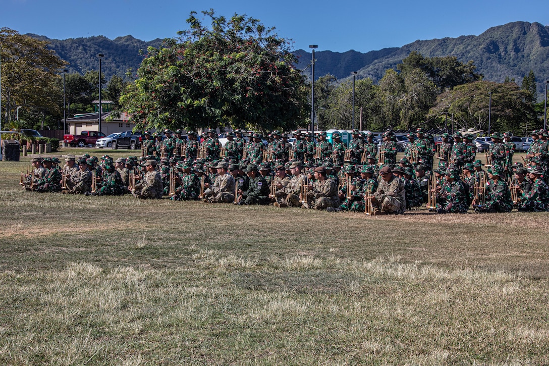 25th Infantry Division performed a cultural exchange between the Indonesian Army and the Royal Thai Army on Schofield Barracks, Hawaii, Oct. 30, 2021. 25th Inf. Div. held a cultural exchange at the closing ceremony for Joint Pacific Multinational Readiness Center (JPMRC). ( U.S. Army photo by Pfc. Daniel Proper, 25th Infantry Division)
