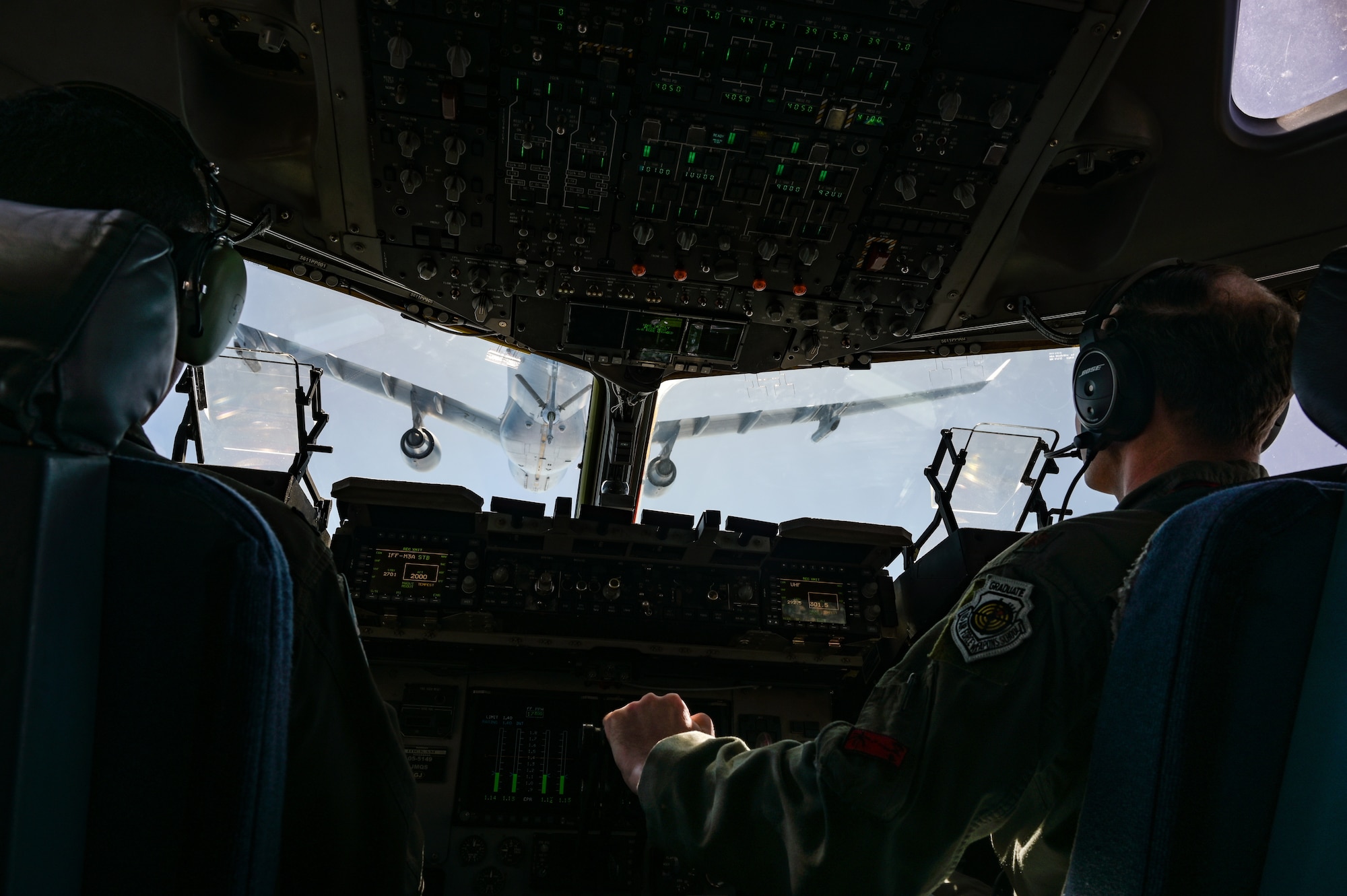 Pilots assigned to the 535th Airlift Squadron prepare to perform aerial refueling with a Royal Australian Air Force KC-30A Multi-Role Tanker Transport (MRTT) during Exercise Global Dexterity above the Pacific Ocean Nov. 12, 2022. Exercise Global Dexterity 2022 is being conducted at RAAF Base Amberley, and is designed to help develop the bilateral tactical airlift and airdrop capabilities of the United States Air Force (USAF) and the Royal Australian Air Force (RAAF). Both the United States and Australia rely on the C-17A to provide strategic and tactical airlift across the Indo-Pacific region, with its ability to provide short-notice and time-critical airlift support making it essential during humanitarian assistance and disaster relief operations.(U.S. Air Force photo by Staff Sgt. Alan Ricker)