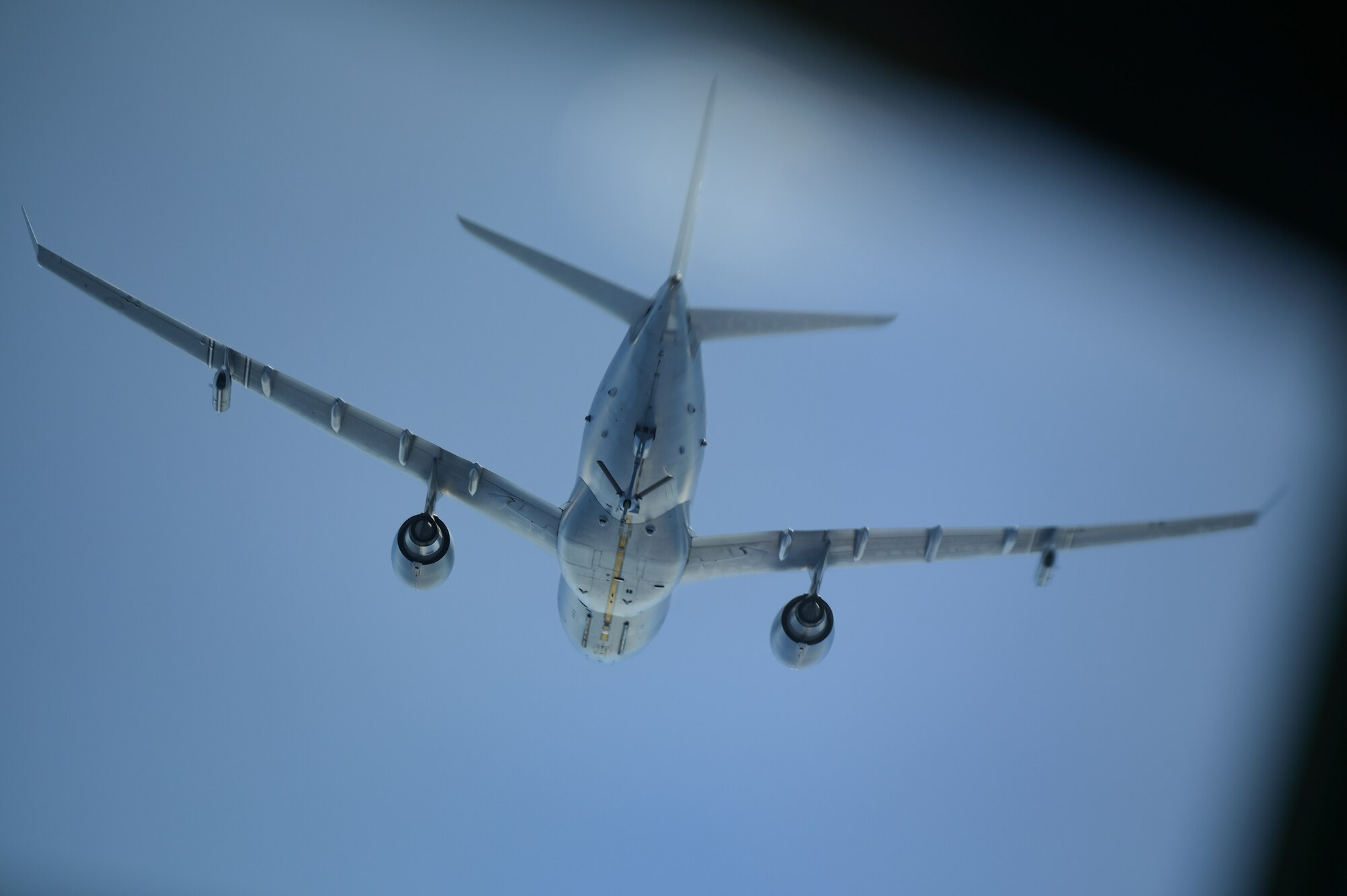 A Royal Australian Air Force KC-30A Multi-Role Tanker Transport (MRTT) approaches a C-17 Globemaster III for aerial refueling during Exercise Global Dexterity above the Pacific Ocean Nov. 12, 2022. Exercise Global Dexterity 2022 is being conducted at RAAF Base Amberley, and is designed to help develop the bilateral tactical airlift and airdrop capabilities of the United States Air Force (USAF) and the Royal Australian Air Force (RAAF). Both the United States and Australia rely on the C-17A to provide strategic and tactical airlift across the Indo-Pacific region, with its ability to provide short-notice and time-critical airlift support making it essential during humanitarian assistance and disaster relief operations. (U.S. Air Force photo by Staff Sgt. Alan Ricker)