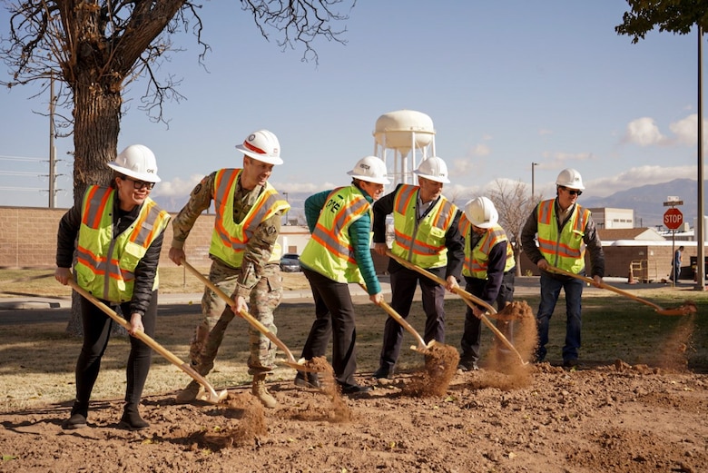 Leaders from the Air Force Research Laboratory’s Space Vehicles Directorate, Army Corps of Engineers, and QA Construction, LLC break ground on the agency’s new Facility for Radiation Tolerance Research on Electronics for Space & Strategic Systems at Kirtland Air Force Base, New Mexico, Nov. 16, 2022. The facility will enable researchers to develop solutions for trusted, high-performance electronic components with necessary space and strategic-hardening to ensure the survivability of key U.S. Space Force and Air Force systems. (U.S. Air Force photo / Lt. Nina Rogers)